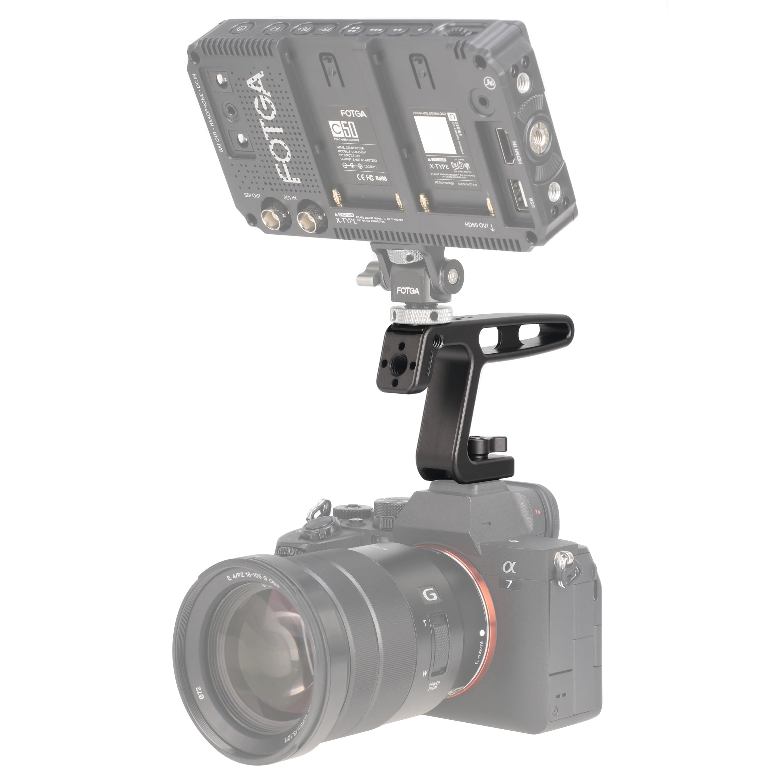 Focusfoto Mini Top Handle With Cold Shoe Mount For Lightweight Vlogging Cameras, Camera Cage Rig, Mini Top/Side Handle Grip With Cold Shoe Mount & 1/4"-20 & 3/8"-16 Locating Holes For Arri Type