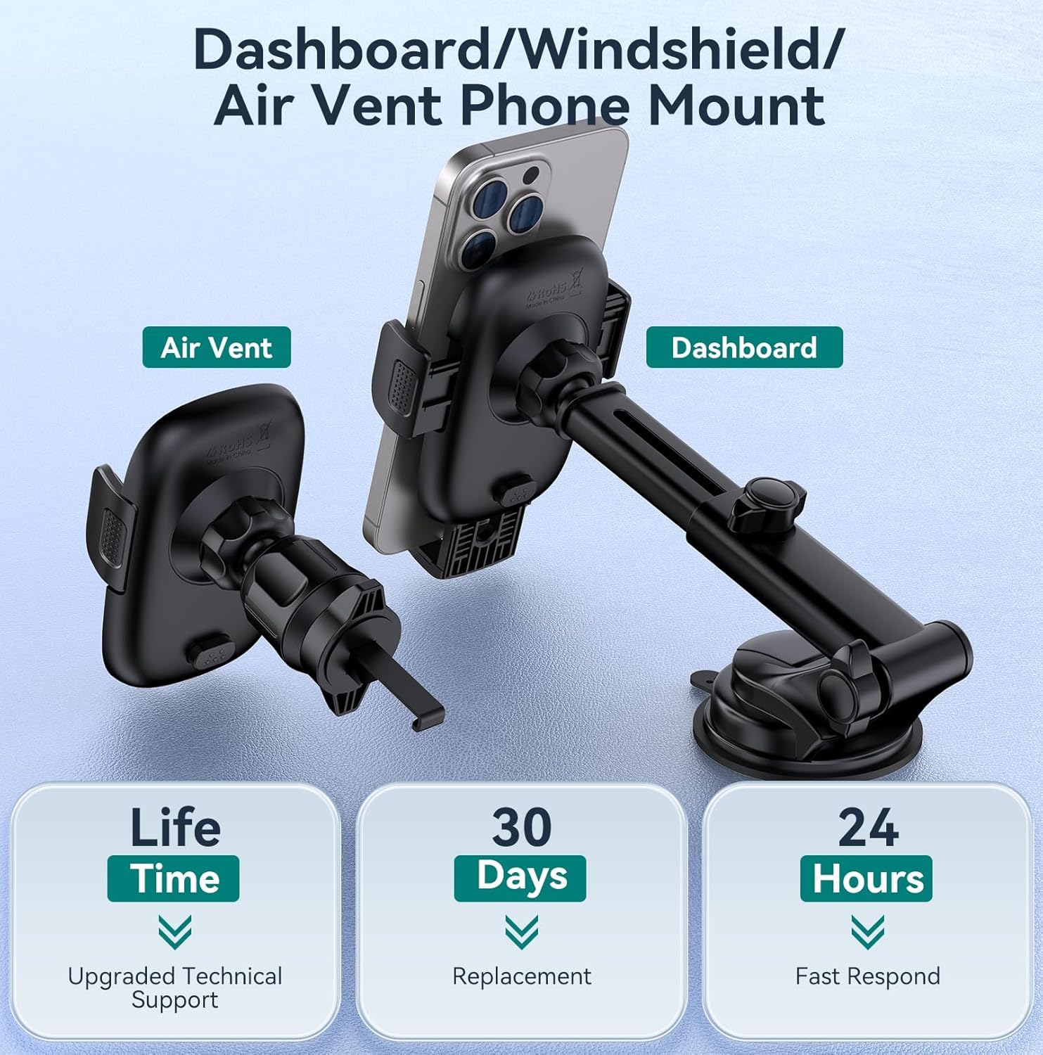 Fesiyoye Phone Holders For Your Car [Ultra-Durable Suction] Cell Phone Car Mount For Dashboard Windshield Air Vent Universal Automotive Accessories Car Mount Cradles Fit For Iphone Android Smartphones