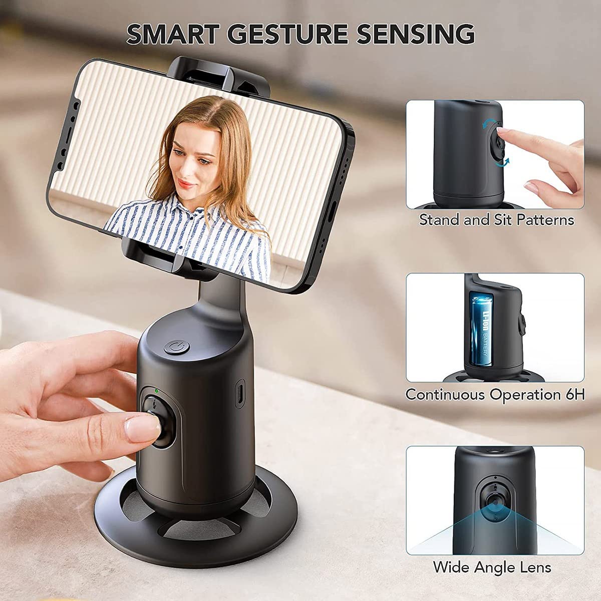 Midautoo Phone Auto Face Tracking Gimbal Stabilizer 360° Rotation Desktop Handheld Gimbal Phone Tripod For Live Streaming-A