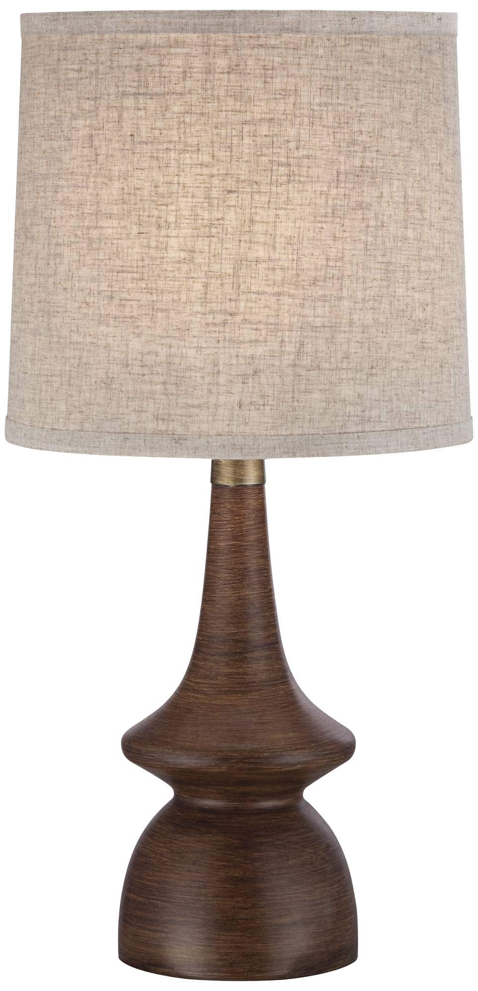 360 Lighting Rexford Mid Century Modern Table Lamp 24" High Walnut Faux Wood Brown Off White Linen Tapered Drum Shade For Bedroom Living Room House Home Bedside Nightstand Office Kids Family