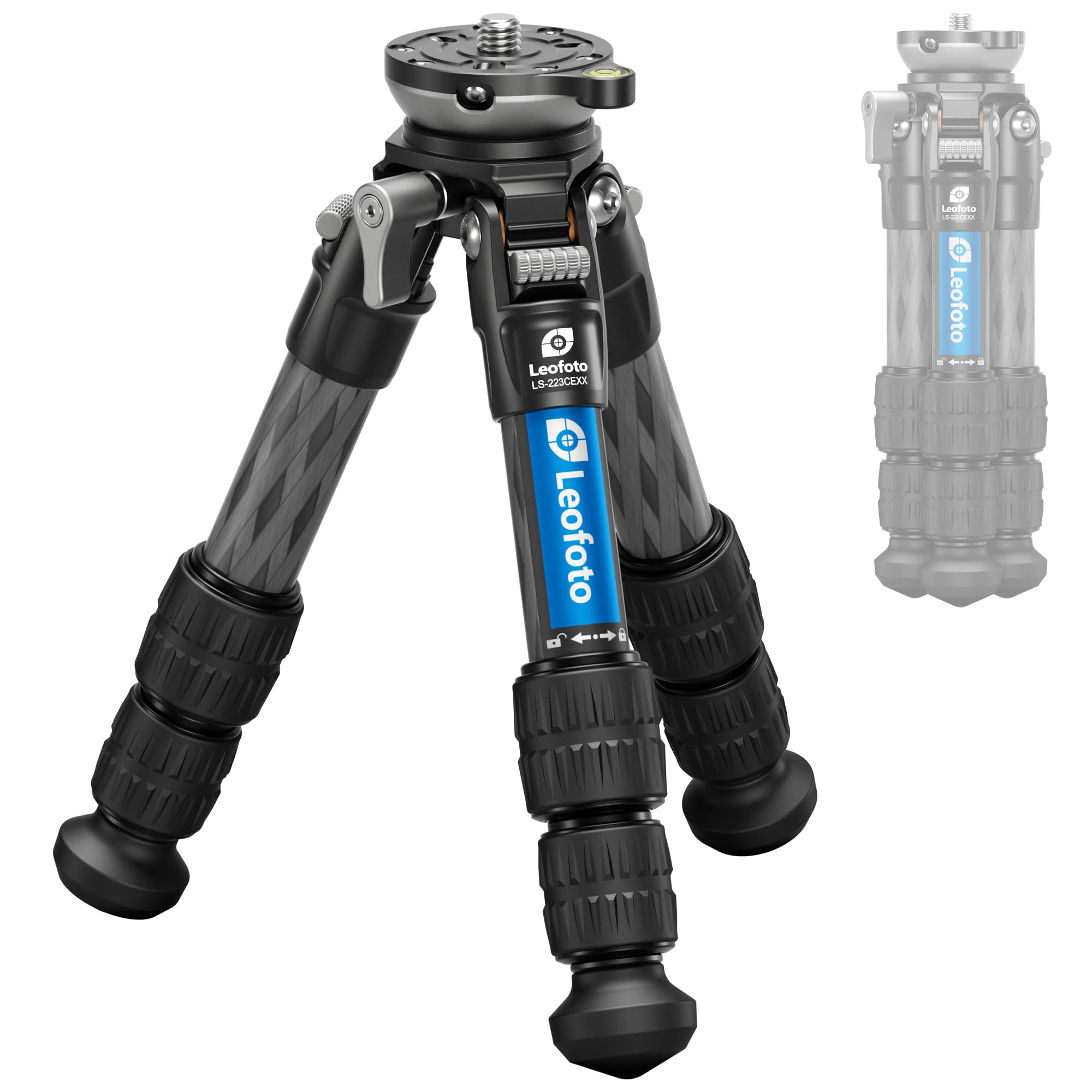 Leofoto Carbon Fiber Mini Tabletop Tripod With Leveling Base For Camera, 360° Rotating Portable Tripod With 3/8" Screw For Dslr/Phone Holder/Projector, A Bubble Level, Folded Length 8.54", Max Load 11Lb