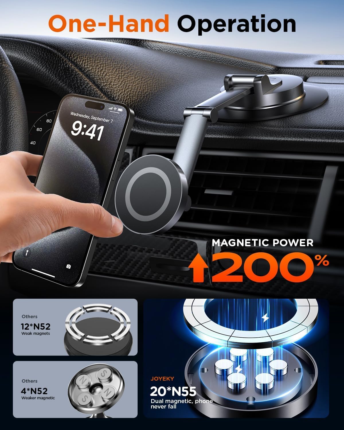 Tophot For Magsafe Car Mount, Car Phone Holder For Dashboard, 360° Rotatable Magnetic Phone Holder For Cars, Strong Adhesive, Sturdy Metal Mount, Compatible With Iphone Samsung (Long Arm)