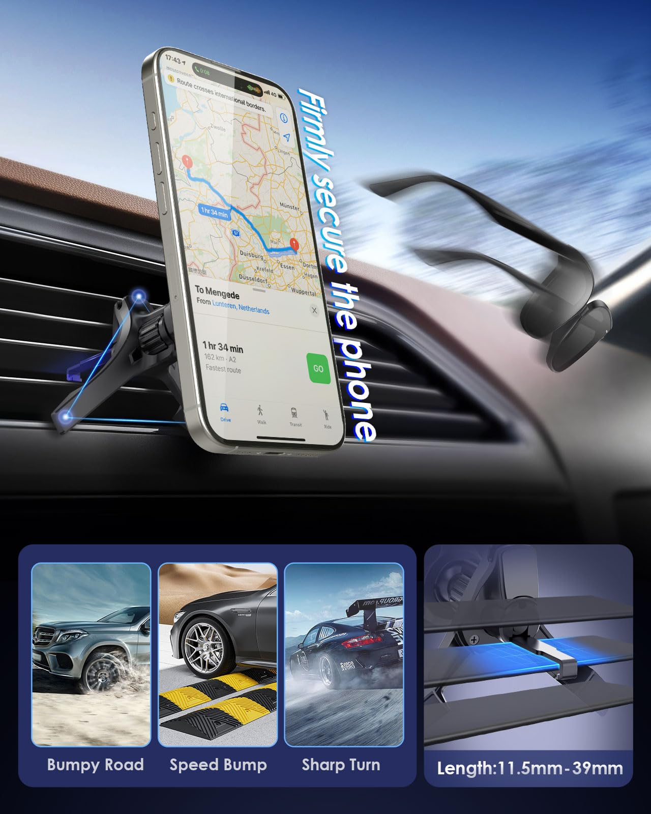 Pop-Tech Car Vent Phone Mount: Cell Phone Holder For Thicker Socket Grip & Iphone 16 15 Samsung Case Magsafe Card Holder, Universal Hook Clip Mount For Round/Horizontal/Vertical Air Vent (Black)