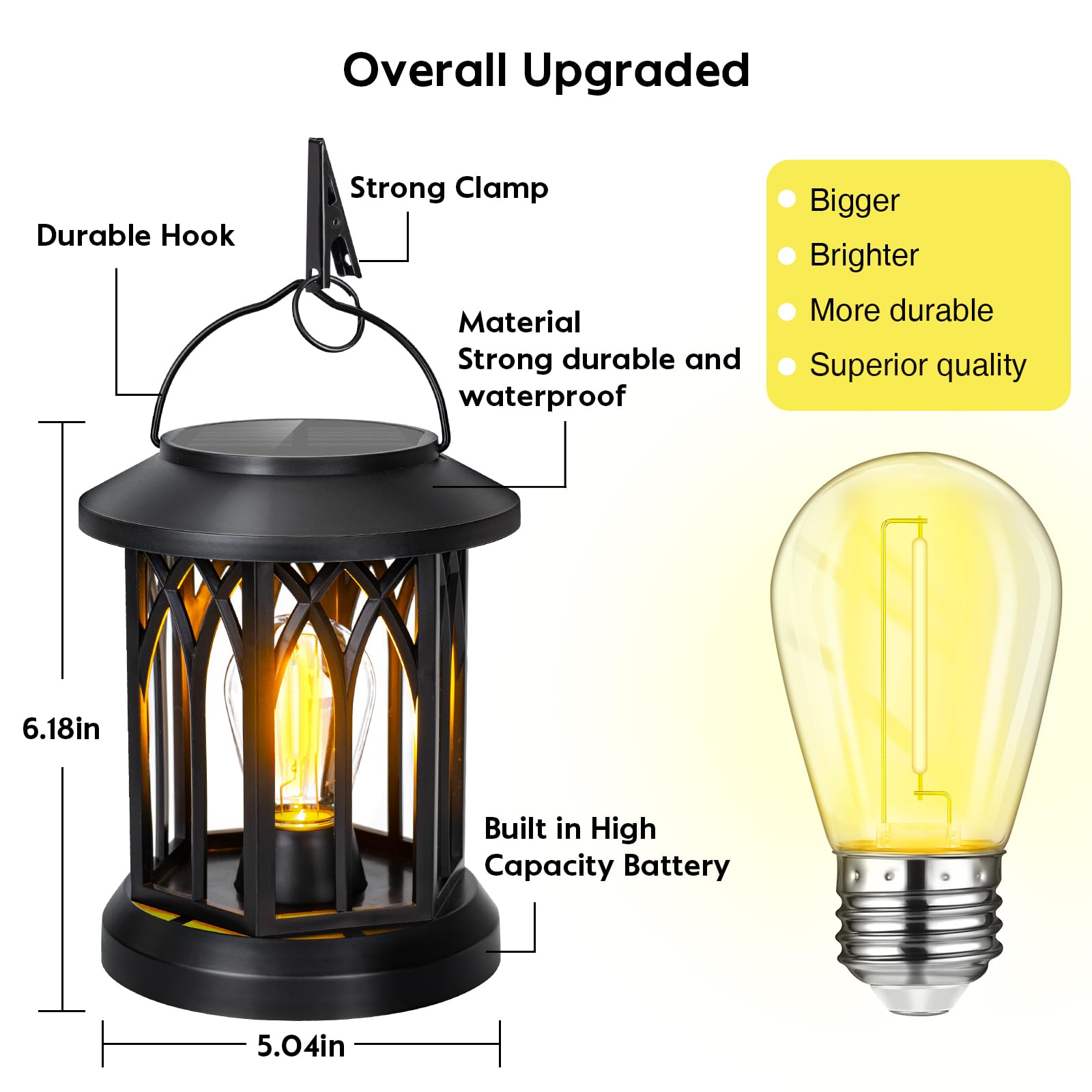 Bomier Hanging Solar Lanterns Outdoor Waterproof - 2 Pack Solar Lantern Decorative, Hanging Solar Lights For Outside, Outdoor Solar Powered Lantern With Handle & Clip For Patio Yard Decor