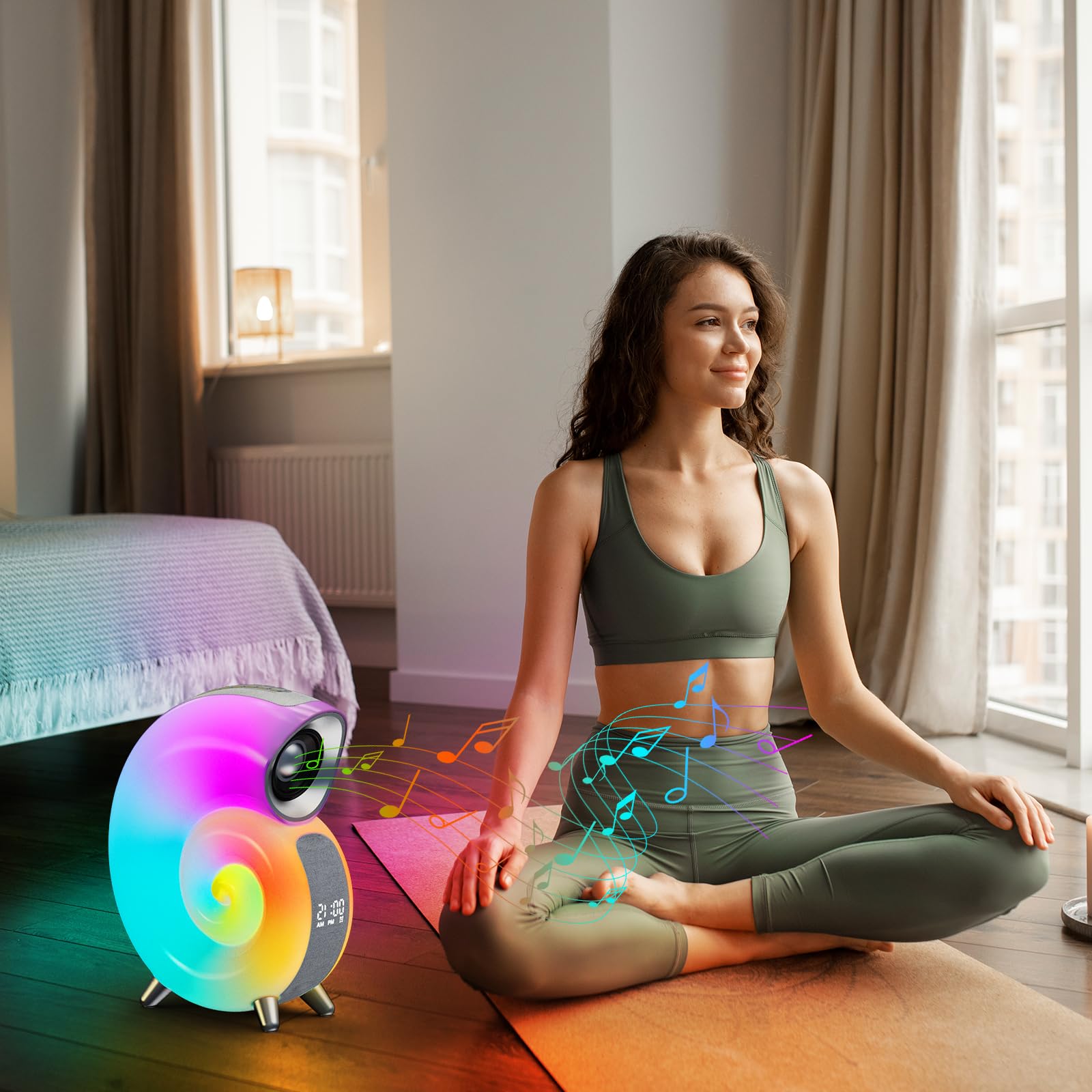 Leenabao Conch Music Speaker, Smart Atmosphere Light, Alarm Clock, Dynamic Night Light Table Lamp, App Control With 2000Mah Battery (Grey)