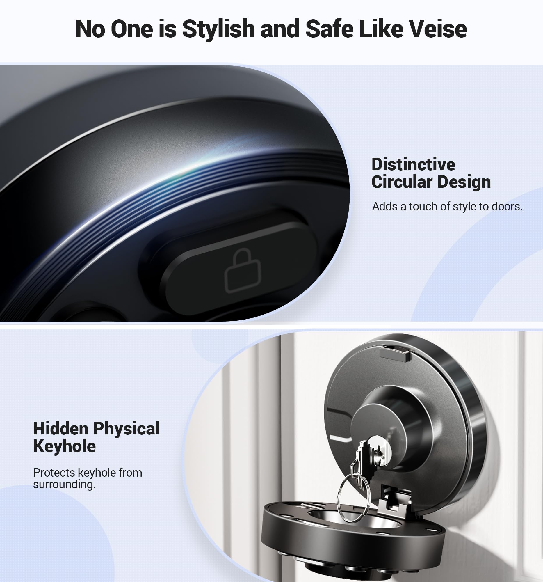 Veise Smart Deadbolt With App Control, 6-In-1 Keyless Entry Door Lock With 2 Keys, Electronic Digital Keypad For Front Door, Auto Lock, Waterproof, Easy Installation, Matte Black