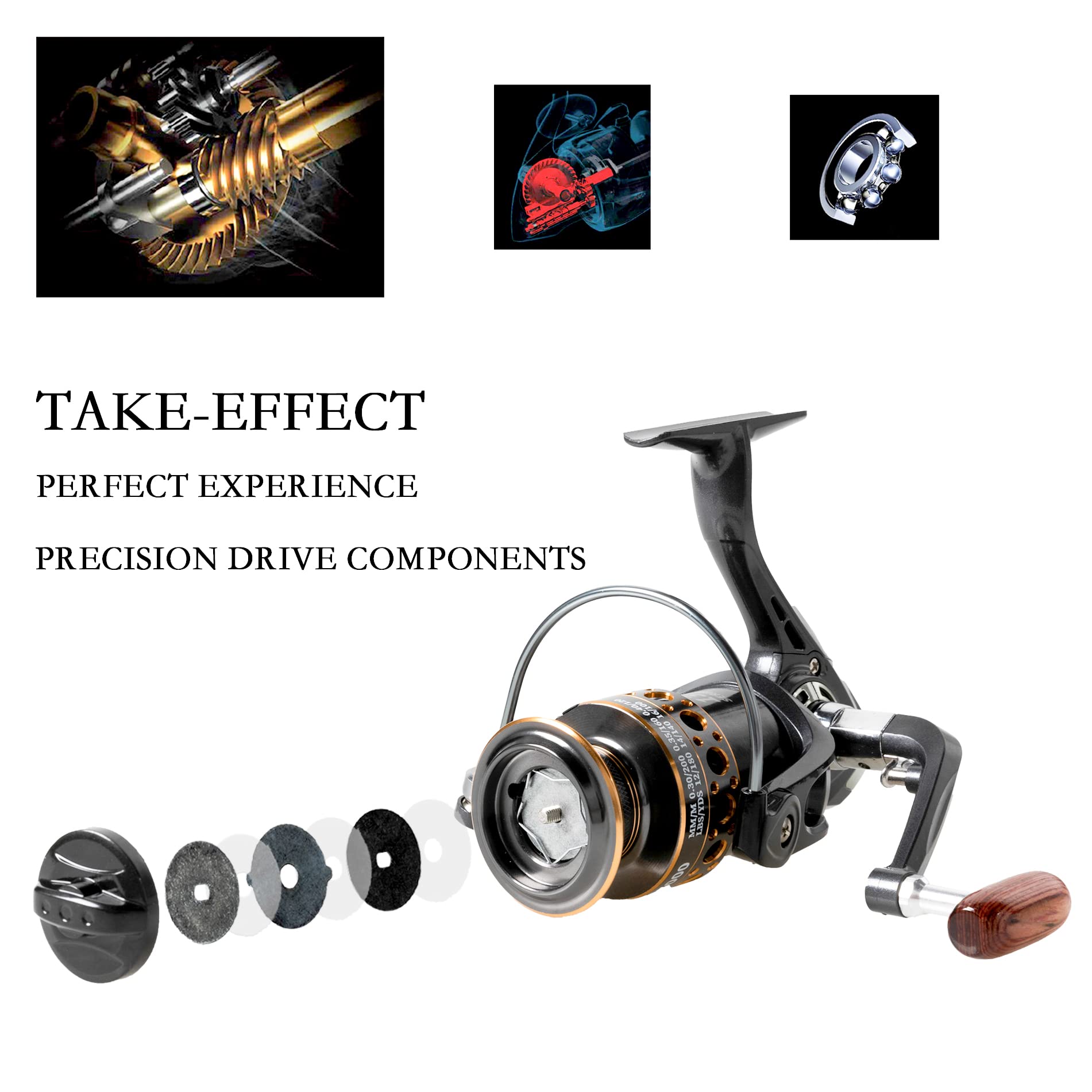 Khui-Uah Kuifa Spinning Fishing Reels With Left/Right Interchangeable Collapsible Wood Handle Powerful Metal Body 5.2:1 Gear Ratio Smooth 13Bb Cnc Aluminum Spool For Saltwater Freshwater (5000)