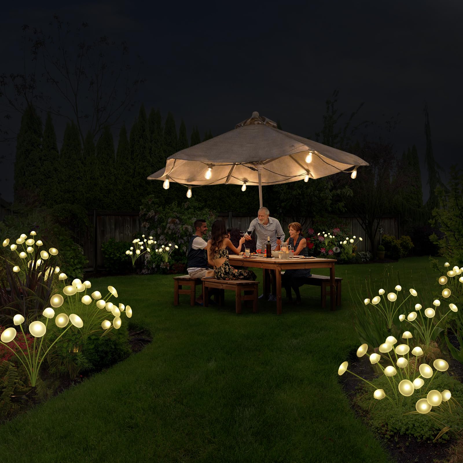 Rieyue Solar Garden Lights, 4-Pack Dual Mode Led Solar Mushroom Lights, Waterproof Firefly Outdoor Decor For Yard, Patio, And Pathway – Warm White Jellyfish Ambiance
