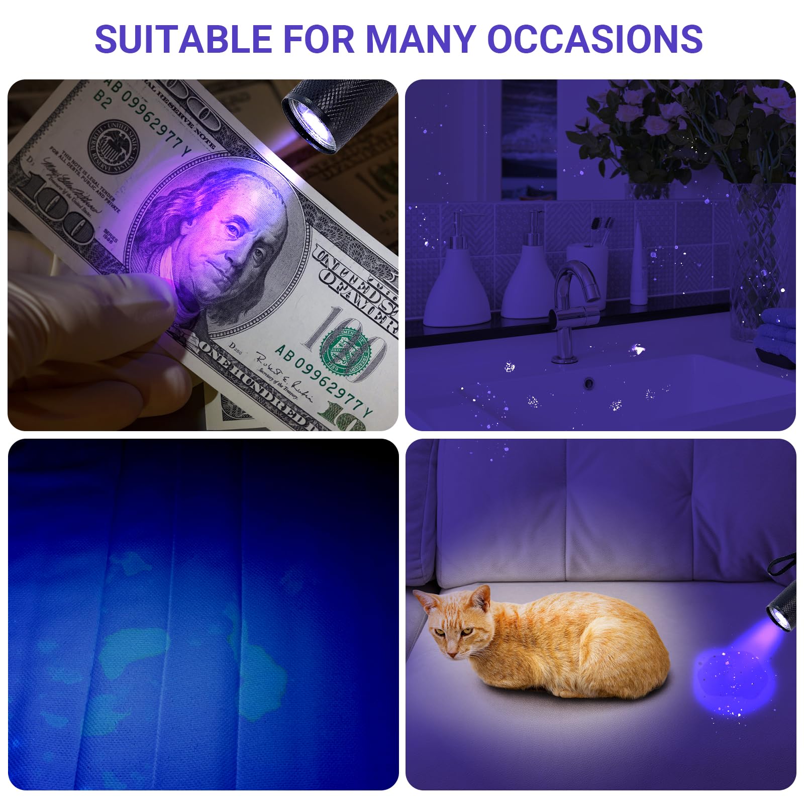 Affbei 12 Pieces Uv Blacklight Flashlights Purple Light, Led Light, Handheld, Portable Uv Flashlight Torch For Pets Stains Urine For Dog/Cat, Dry Stains,Resin Curing,Bed Bug