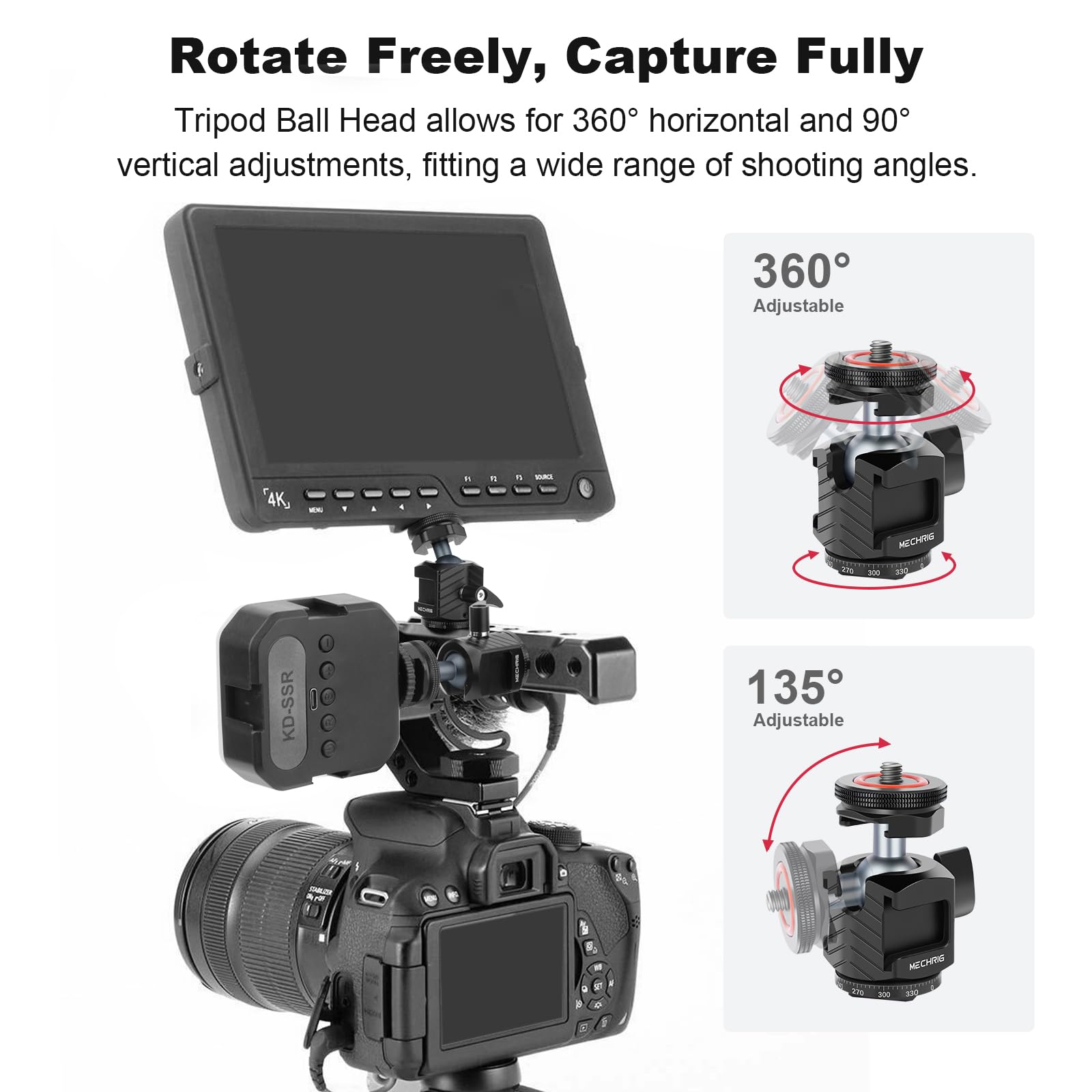 Mechrig Mini Ball Head Tripod Head With Triple Cold Shoe Mount, Aluminum Tripod Ball Head Mount For Dslr Action Camera/Smartphone/Led Light/Mic/Tripod/Monopod/Light Stand/Cage, Max Load 8.8Lb (62006)