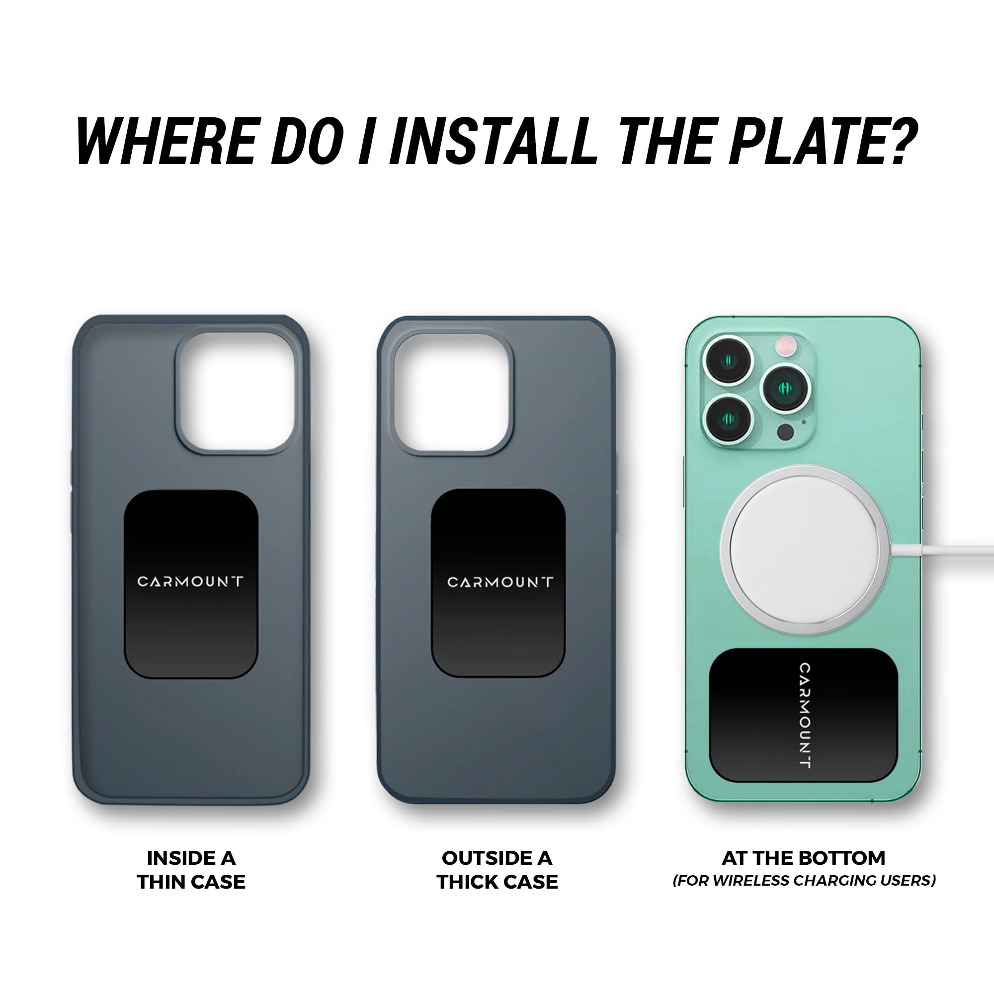 Carmount Universal Metal Plates Kit For Magnetic Phone Mounts  Strong Hold, Ultra-Thin Matte Finish  4 Square Plates With Cleaning Wipe  Wireless Charging Friendly, Easy Setup For All Smartphones