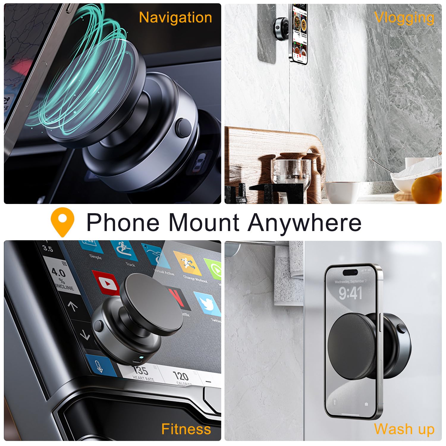 Jkoailiwi 360 Adjustable Vacuum Magnetic Phone Holder, Hands- Stable Anti-Shake Electric Suction Cup Phone Mount, Magnetic Phone Holder For Car Vlogging Travel, For Magsafe Iphone 16E 16 Pro Max