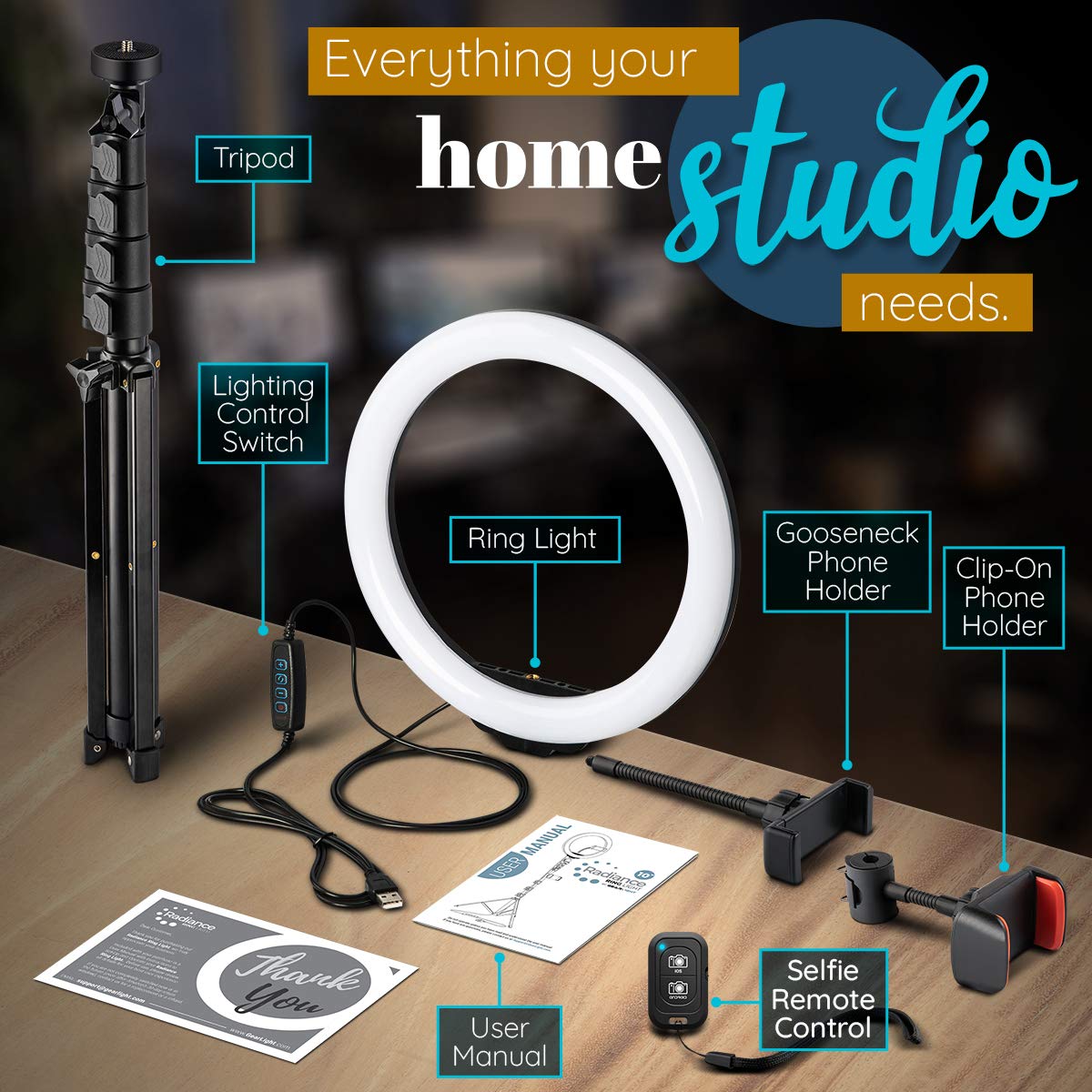Gearlight 10" Ring Light Tripod With Leds, Dual Phone Holders - For Makeup, Photography, Room Décor