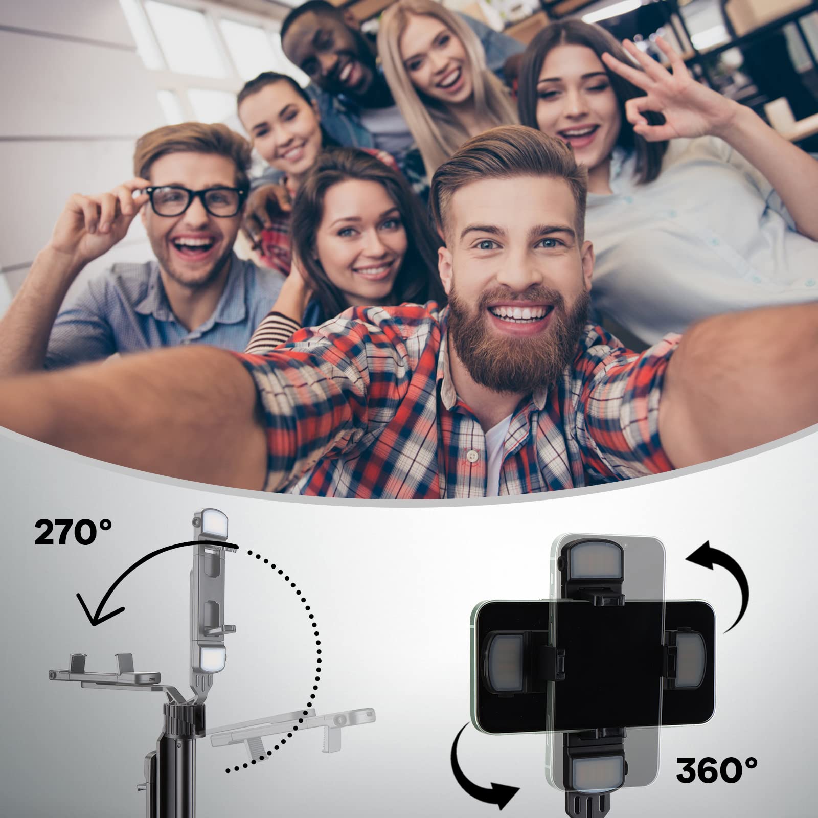 Mqouny Selfie Stick With Rugged Tripod,Extendable 41 Inch Aluminum Alloy Phone Tripod With Detachable Wireless Rechargeable Remote And Dual Ring Light,360 Rotation Phone Holder For Smartphone (Black)