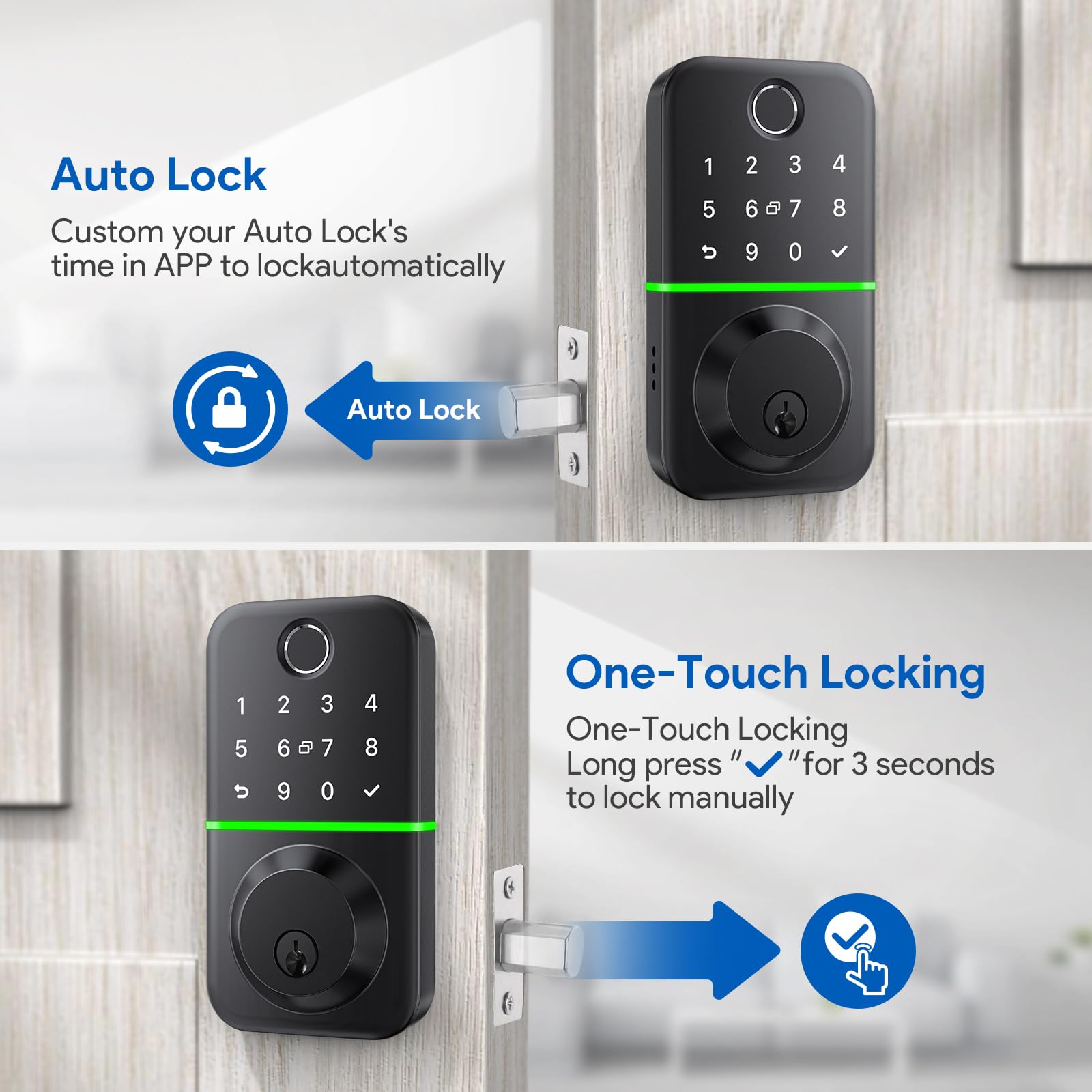 Kucacci Smart Door Lock Deadbolt With Keypad: Keyless Entry Door Lock - Fingerprint Lock For Front Door - Electronic Lock With Bluetooth And App Control - Waterproof Ip66 For Outdoor