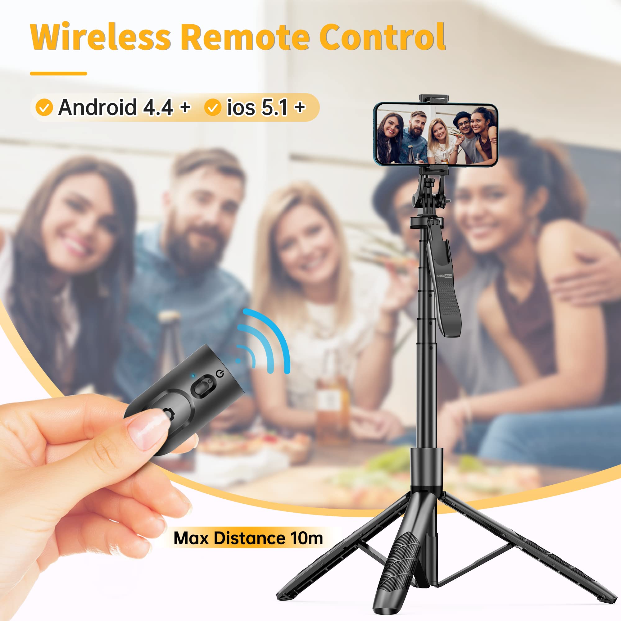 Selfieshow 61" Selfie Stick Tripod, All In One Extendable Phone Tripod Stand With Wireless Remote 360° Rotation For Iphone And Android Phone Selfies, Video Recording, Vlogging, Live Streaming, Aluminum