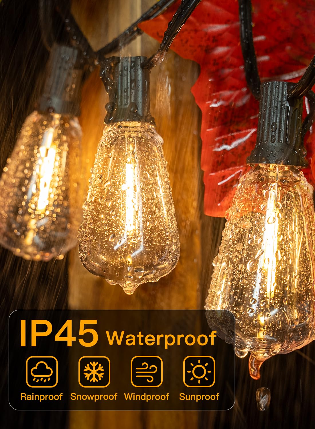 Ollny 50FT Outdoor String Lights, Shatterproof Connectable Patio Lights with 25+2 Spare ST38 Vintage Bulbs, 2200K Warm - Koospark