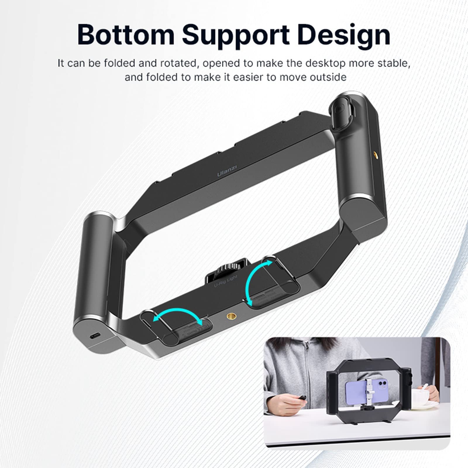 Jusmo Ulanzi Smartphone Video Rig W Light And Remote Control For Videomaker Filming Maker Video Grapher, U-Rig Light Handheld Square Ring Light Phone Video Making Stabilizer Grip Cage W Cold Shoe Mount