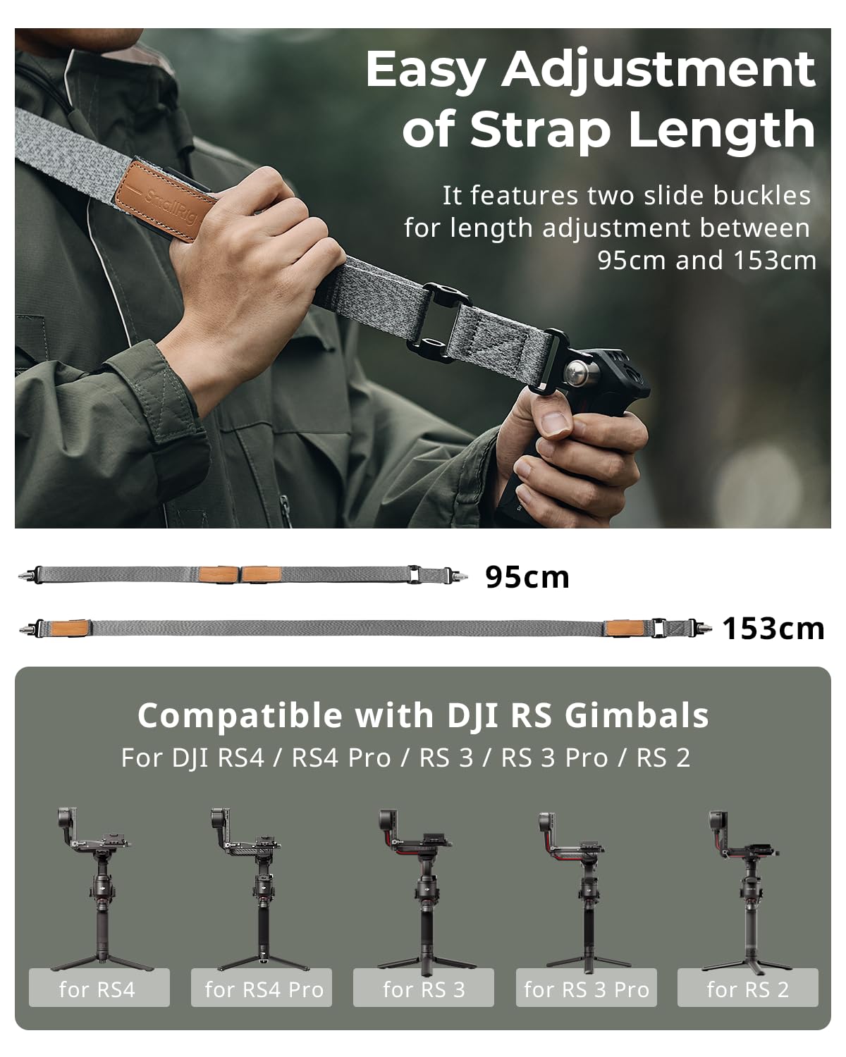 Smallrig Adjustable Sling Handgrip Gimbal Sling Handle W/Shoulder Strap For Dji Rs 3 / Rs 3 Pro/Rs 2 Stabilizer, Ergonomic Grip For Low Angle Shots