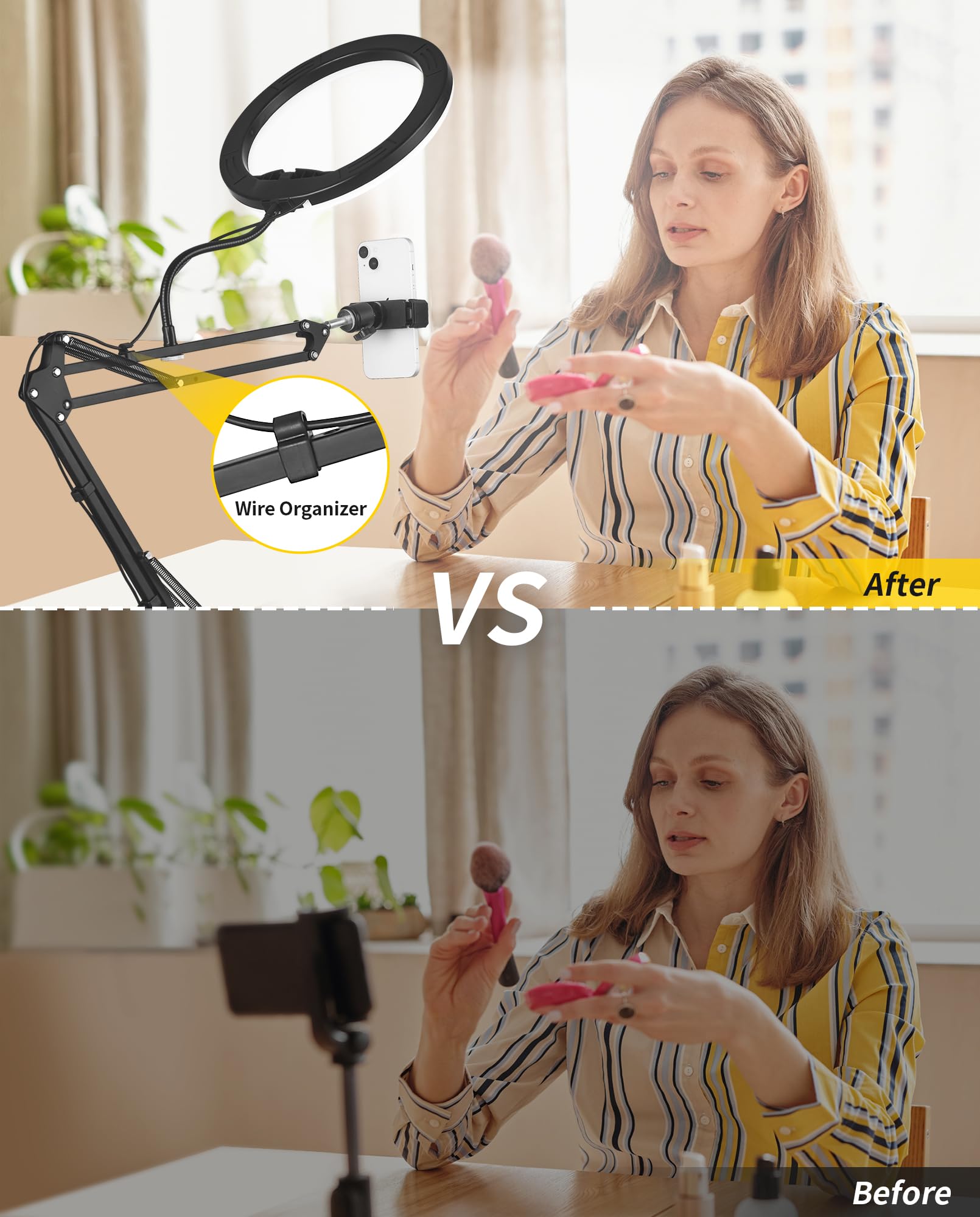 Lilanzo Overhead Camera Phone Mount, 10" Desk Ring Light For Computer, Overhead Tripod Phone Mount For Iphone Live Streaming/Laptop Conference/Chat/Makeup/Youtube/Tiktok/Vlog