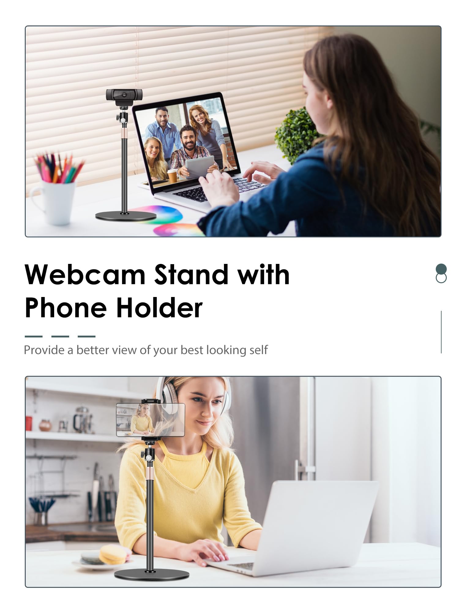 Borenbuir Webcam Stand For Desk, 23.8'' Height Adjustable,Webcam Tripod Mount Desktop For Logitech Brio 4K C922 C930E C920S C920 C960 C920X Phone And Other Devices With 1/4" Thread