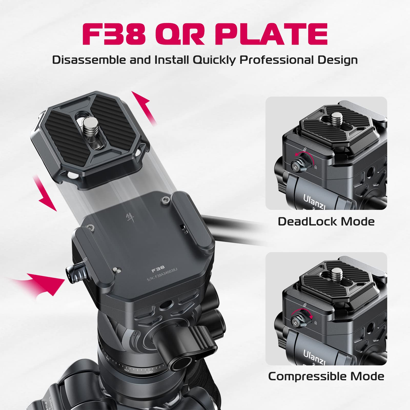 Ulanzi F38 Video Travel Tripod, 61.4" Lightweight Carbon Fiber Camera Tripod With Quick Release 1/4" Screw & Video Head, For Most Cameras/Dslr/Projector, Weight 2.38Lbs, Maxload 22Lbs