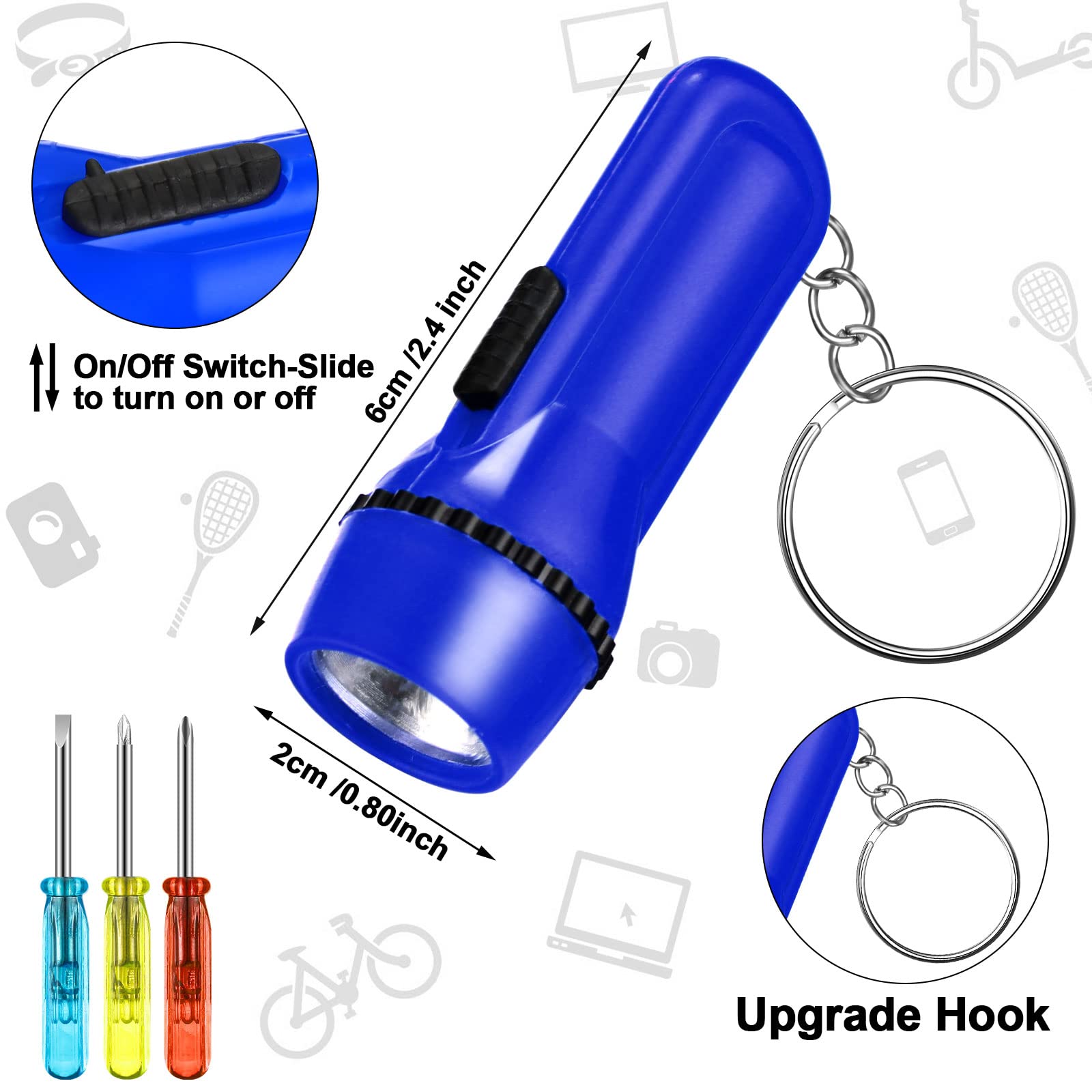 Retisee Mini Screwdriver Keychain Bulk Led Flashlight Set Mini Hand Tool Bulk  For Men Adult Father'S Day  Birthday Dad Giving(48 Pcs)