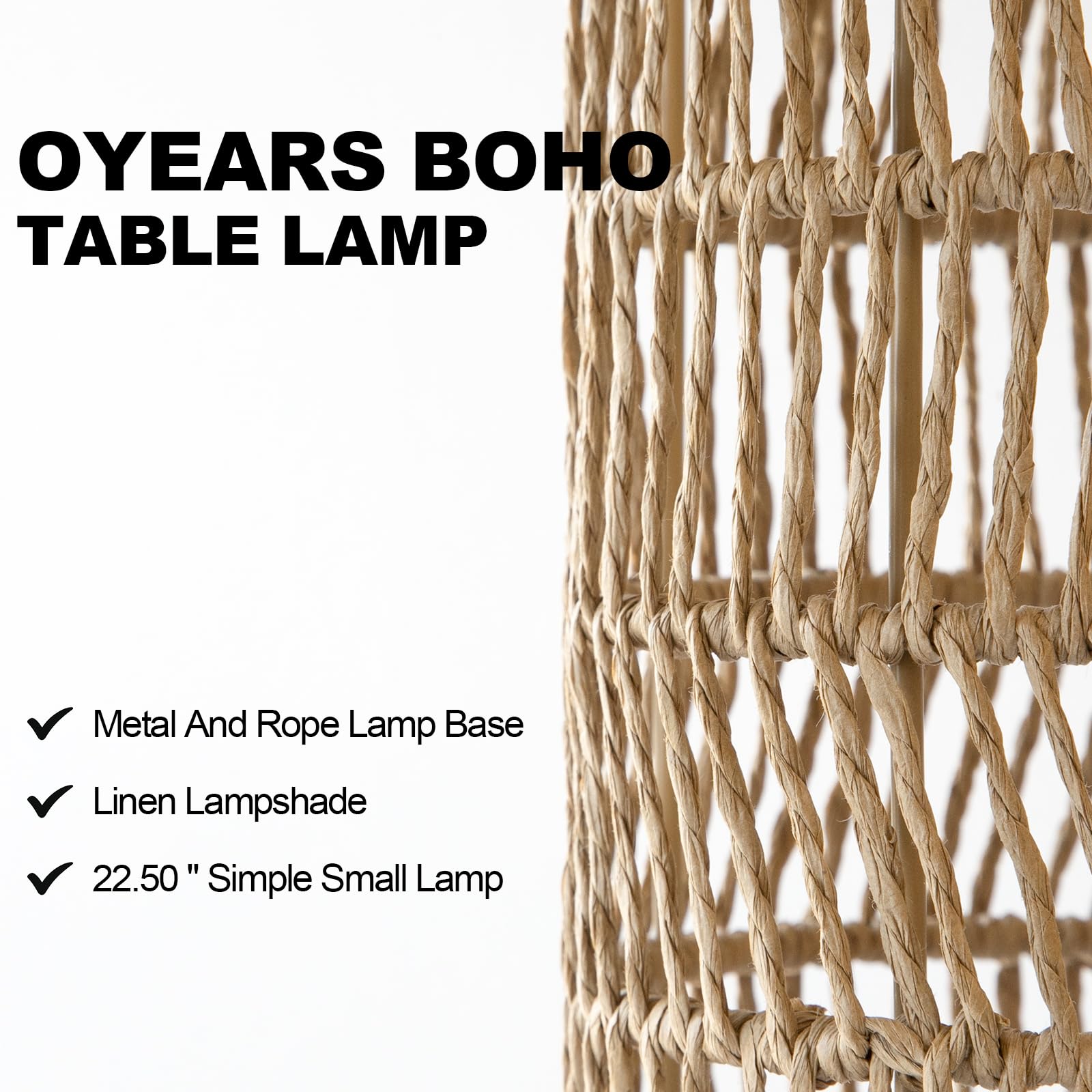 Oyears 22.5" Boho Table Lamps Set Of 2 For Living Room, Bedside Lamp For Nightstands, Rattan Lamp For Bedroom, Farmhouse Table Lamp For Room Decor, End Table, Retro, Brown（Not Include Bulbs）