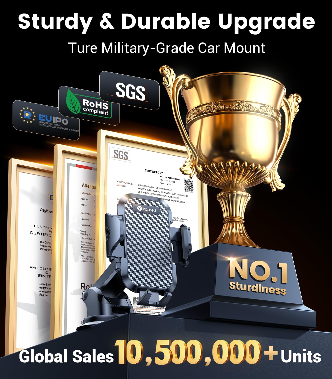 Vicseed True Military-Grade Phone Holders For Your Car [ 95+Lbs Strongest Suction] Cell Phone Mount For Car Dashboard Windshield Vent Truck Boat Stand Adjustable For Iphone Android