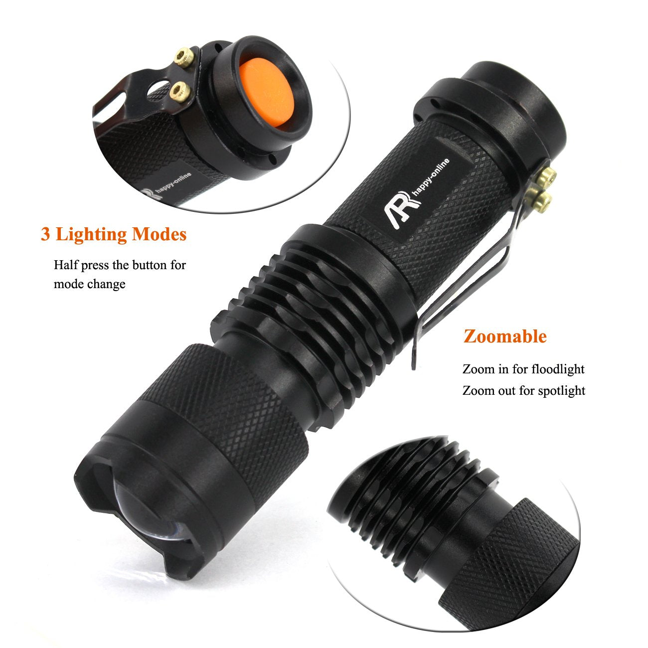 Ar Happy Online 3 Pack Red Light Flashlight, 3 Modes Mini Red Led Flashlight, Zoomable Red Flashlight Torch With Clip For Night Vision, Astronomy, Aviation, Night Observation