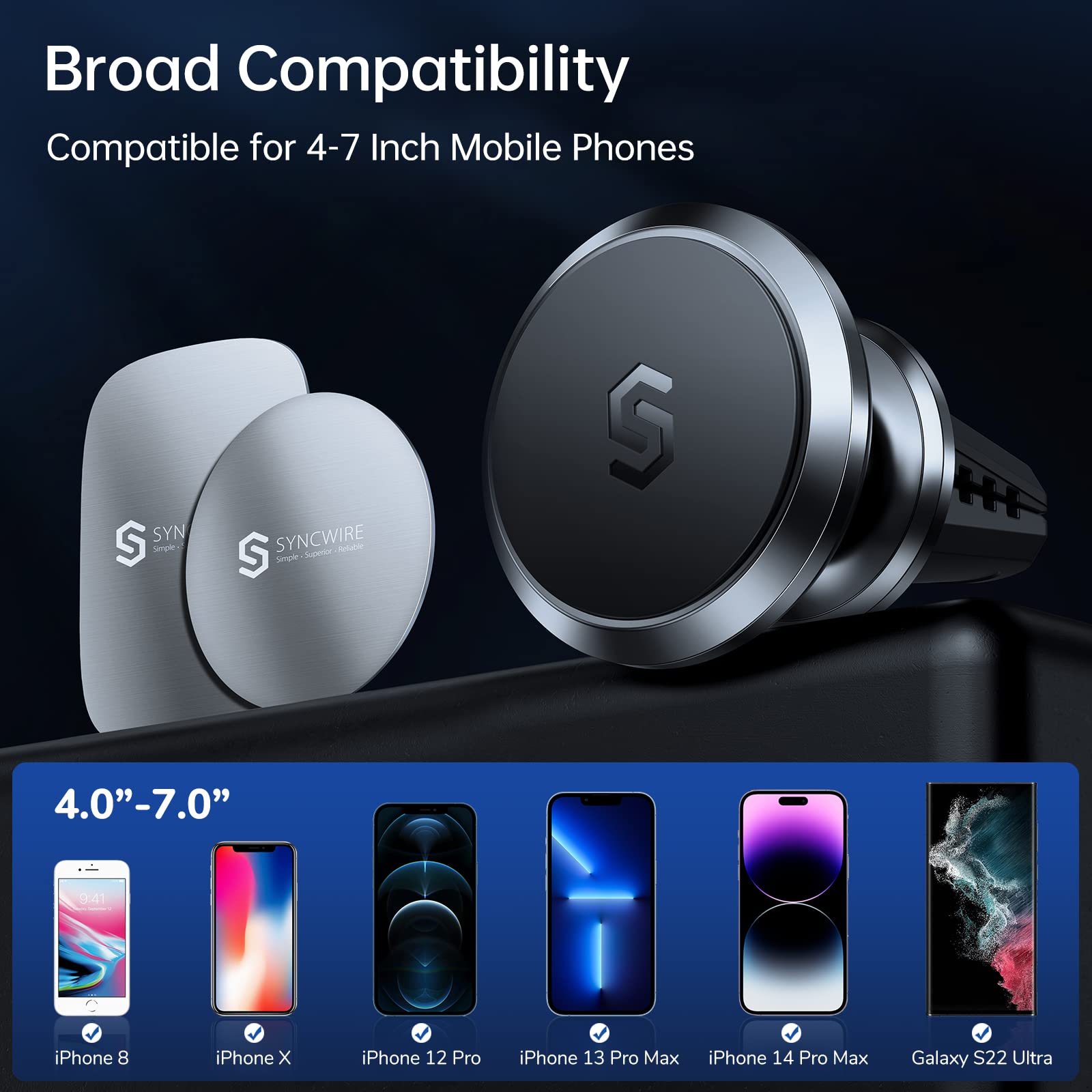 Syncwire Magnetic Phone Holder For Car, Super Strong Magnet Phone Holder Mount Air Vent 360° Rotatable Cell Phone Holder Mount For Car Compatible Iphone 16 15 14 13 12 11 Pro Max, X Xs Xr,Android