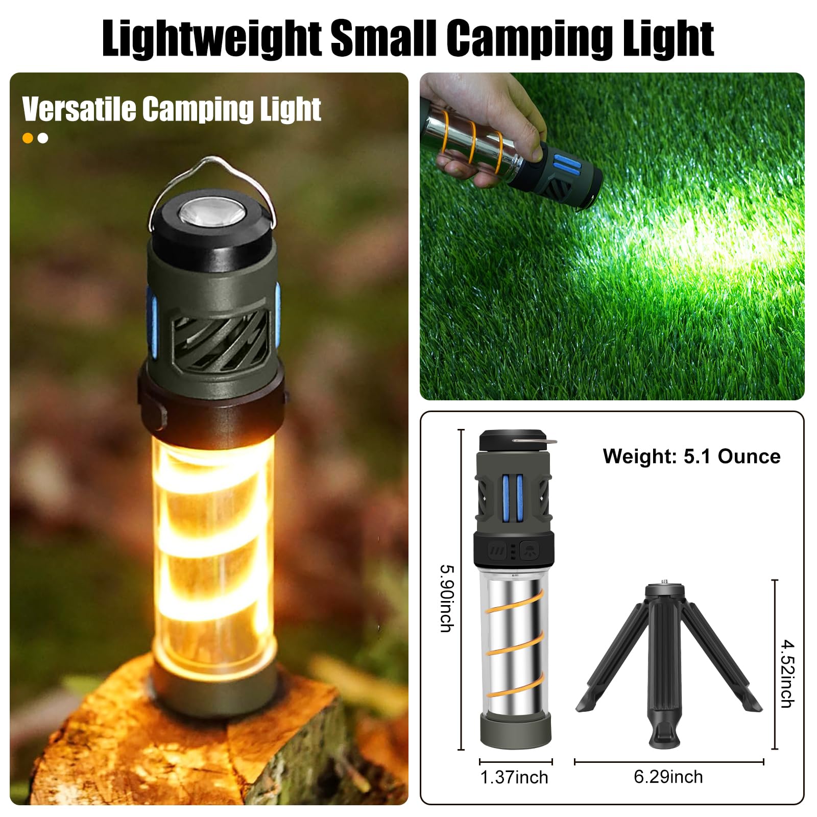 Wssbond Buzz Defense Portable,𝓜𝓸𝓼𝓺𝓾𝓲𝓽𝓸 Repellent, Rechargeable Flashlight Camping Lantern Lights With Dual-Heating, Multifunctional, Waterproof White&Warm Light Lantern For Outdoor Camping(6 Refills)