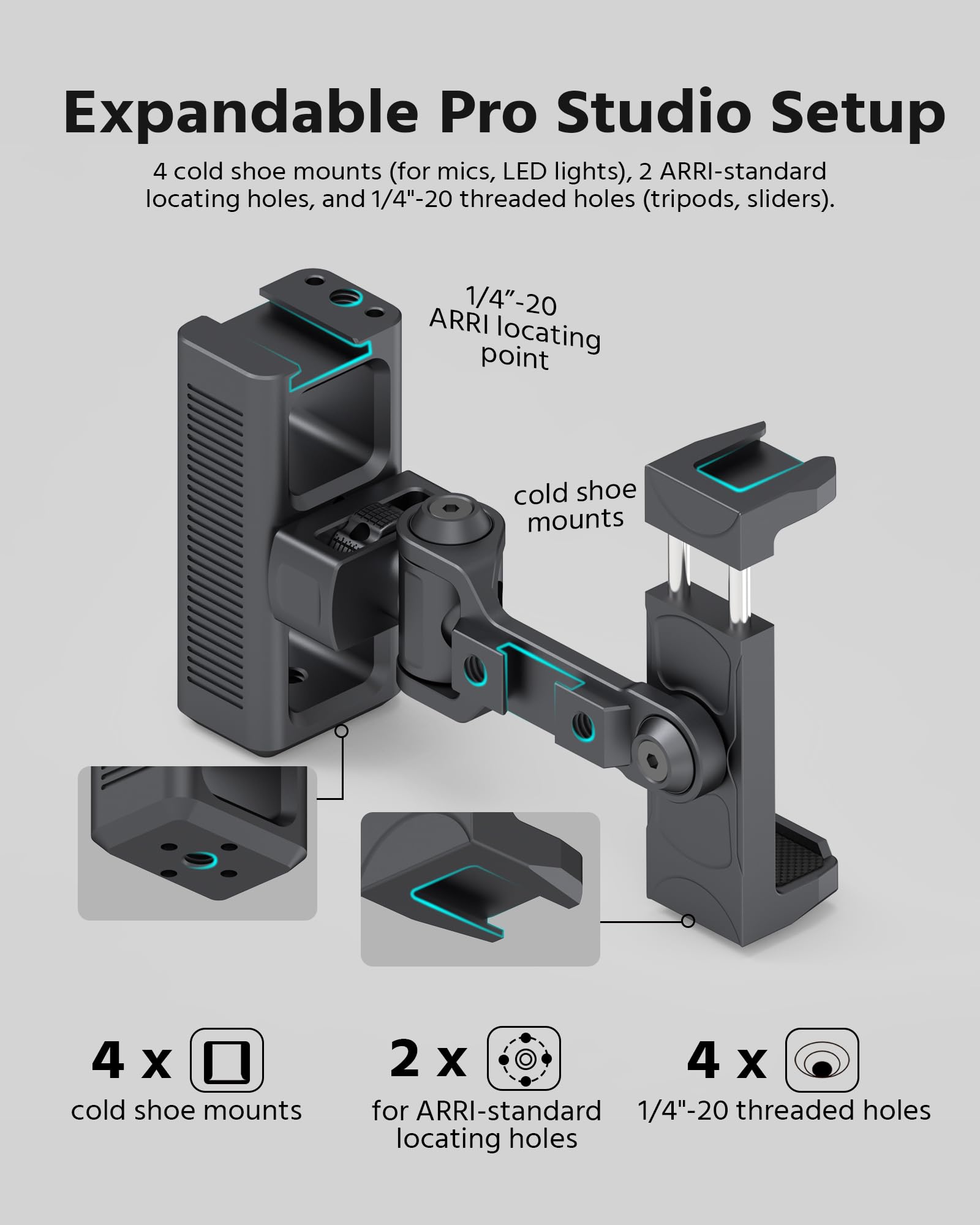Rozoer Phone Clip Rig Stabilizer For Smartphone, Lightweight Handheld Vlogging Rig With 360° Rotation, Grip & Cold Shoe Mounts Compatible With Most Smartphones (For Arri-Standard)