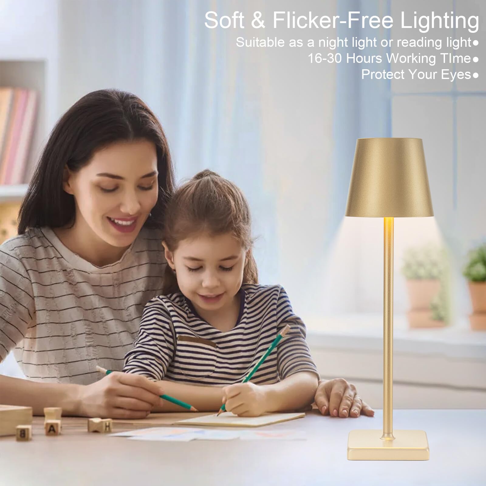 Kelary 2 Pack Rechargeable Cordless Table Lamps, 5200Mah Battery Touch Table Light, Aluminum Shell Stepless Dimmable Portable Led Desk Lamp For Dinner/Restaurant/Outdoor Gold