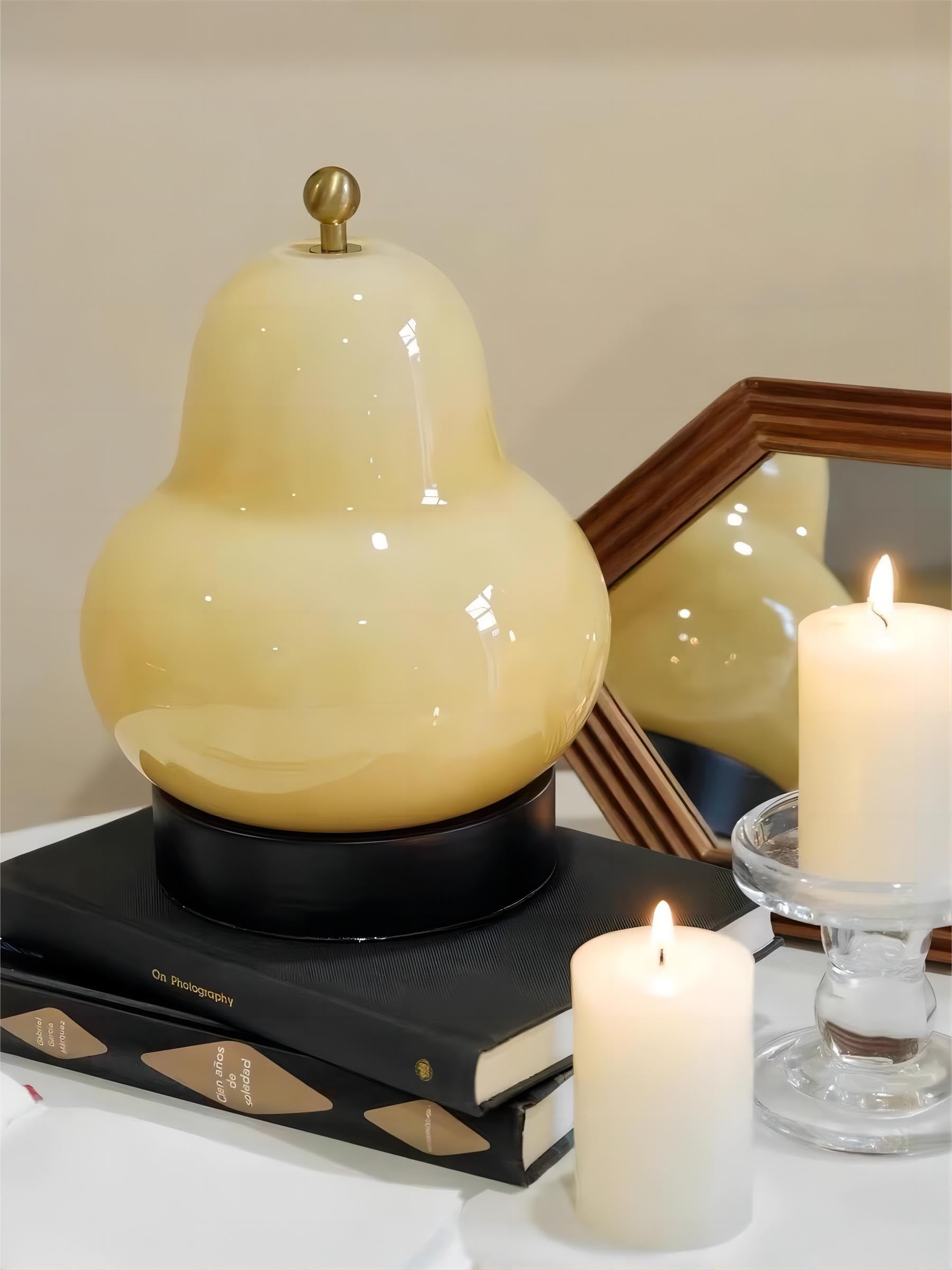 Lightland French Cream Pear Table Lamp Bedroom Bedside Minimalist Living Room Rechargeable Portable High Ambiance Decorative Night Lamp Cream Yellow