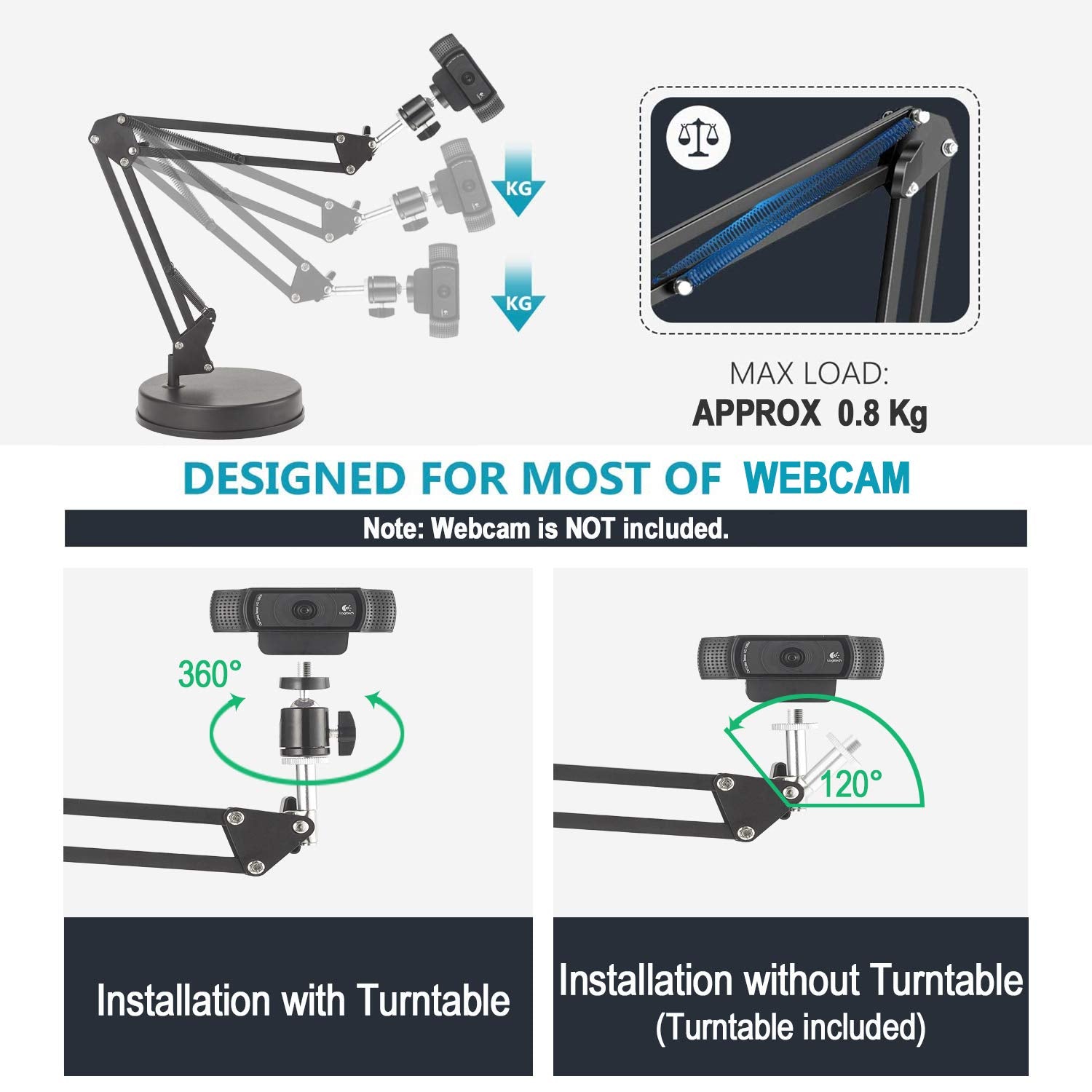 Oxendure Webcam Stand,Camera Mount 22 Inch Suspension Boom Scissor Arm Stand,For Webcam C925E C922X C922 C930E C930 C920 C615,Hero 8/7/6/5,Ultra/Pro/Pro 2/Pro 3/Brio 4K,Dslr Camera