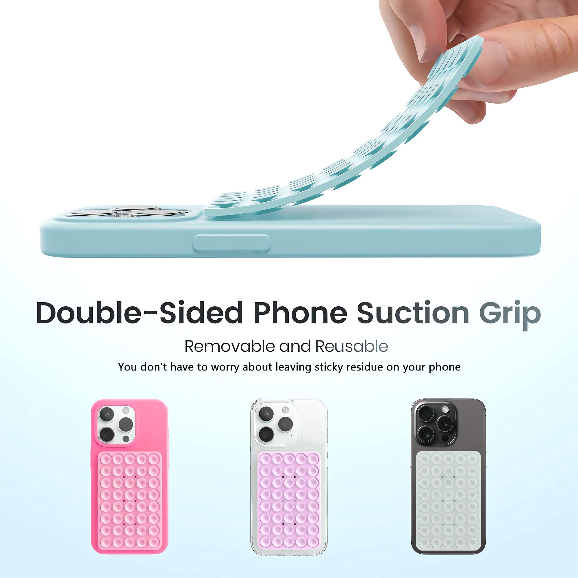 Dreamslink.Lc Silicone Double-Sided Suction Phone Grip Detachable Mount - Car Dashboard/Shower Phone Holder, Hands- For Selfies & Videos, Tiktok - Iphone & Android Compatible (3.74"X2.2", Baby Blue+Baby Pink)