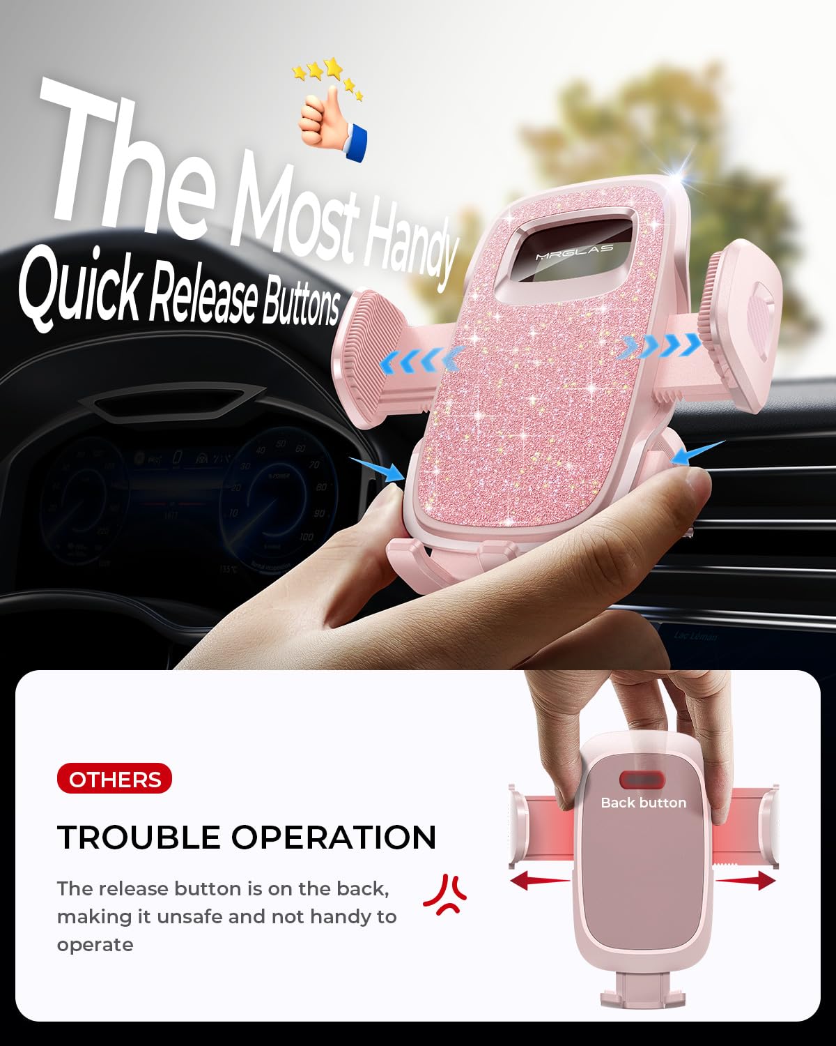 Mrglas   Phone Holders For Your Car With  Metal Hook Clip, Handy Air Vent Cell Phone Car Mount [One Hand Operation], Universal Automobile Cradle For Iphone Android And All Smartphones