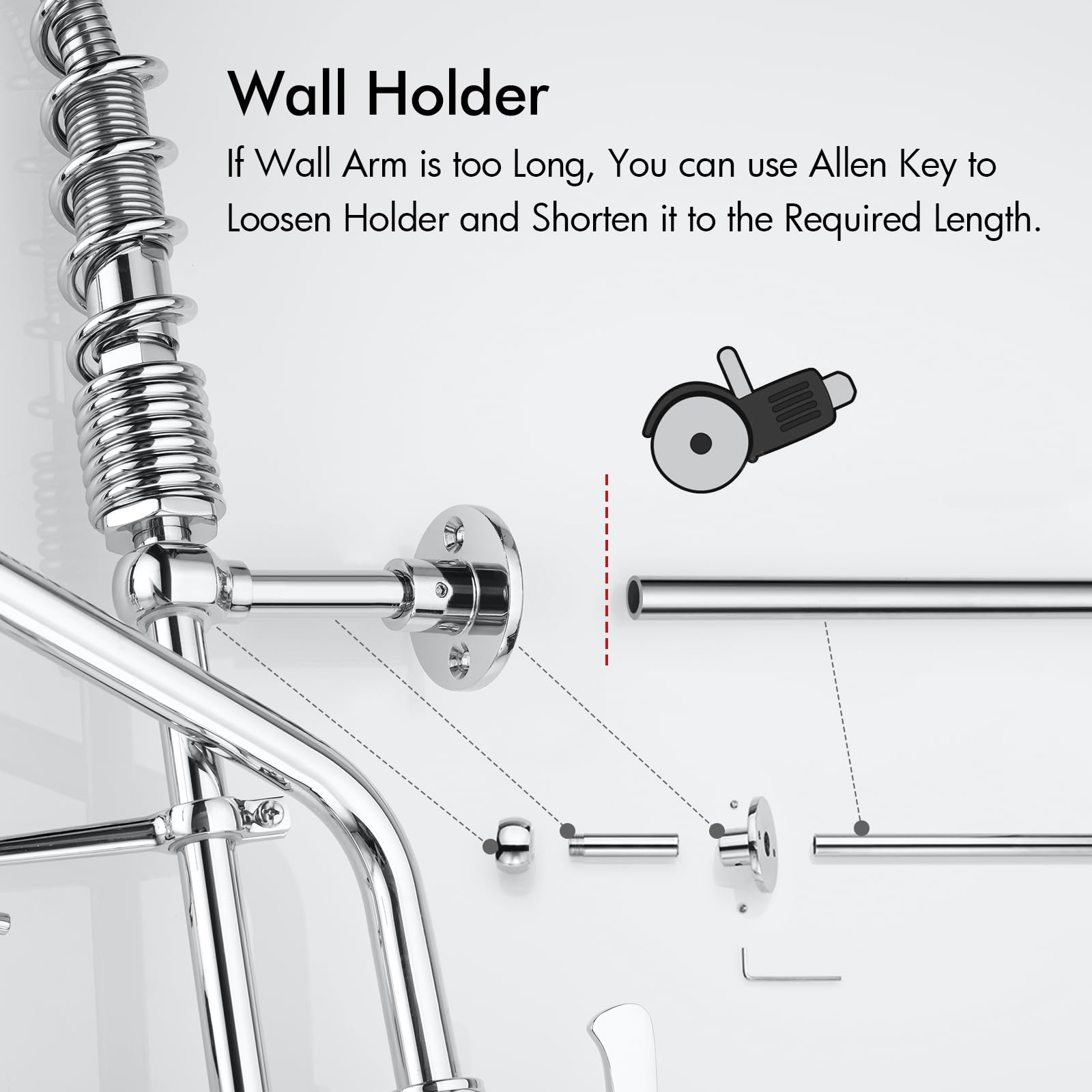 Bagnolux Commercial Sink Faucet, 8" Center Wall Mount Base With Pull Out Spray 9.6" Add-On Swing Spout 25" Height, Double Handle Pre Rinse Sprayer Commercial Rv Kitchen Faucet With Ceramic Valve