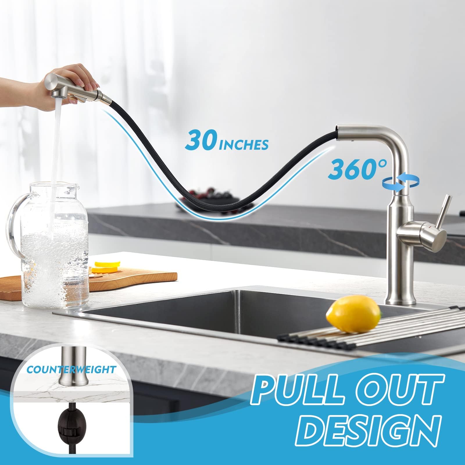 Crea Kitchen Faucets With Pull Down Sprayer, Bar Sink Faucet Brushed Nickel With Magnetic Docking, Commercial Modern Faucet Rv Kitchen Sink Faucet