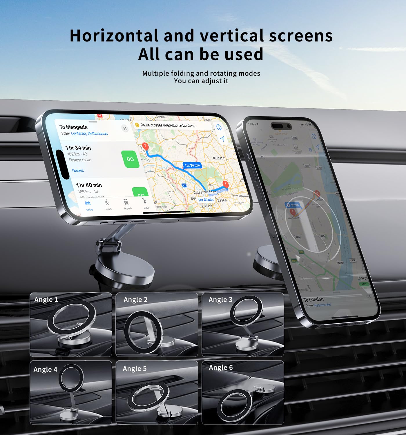 Cxtx For Magsafe Phone Holder, Car Mount Folding & 360° Rotation Magnetic Phone Holder For Car Strong Magnets Iphone Car Mount Hands Phone Holders For Your Car Dash Fits Iphone 15 14Pro Max (Silver)