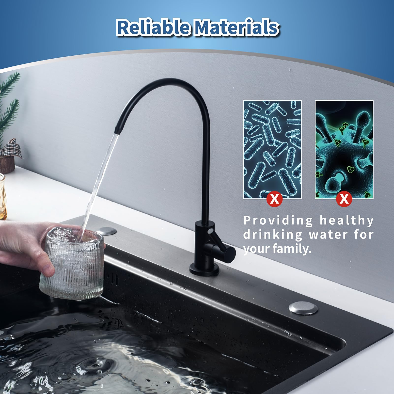 Joisinus Matte Black Drinking Water Faucet Non Air Gap Filtered Faucet For Kitchen Sink Reverse Osmosis System Or Bar Sink Stainless Steel