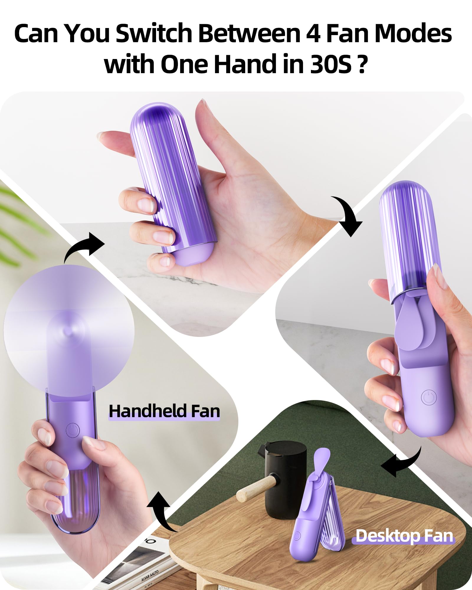 Portable Handheld Foldable Mini Pocket Fan, 3-Speed Usb-C Rechargeable Quiet Personal Fan For Travel