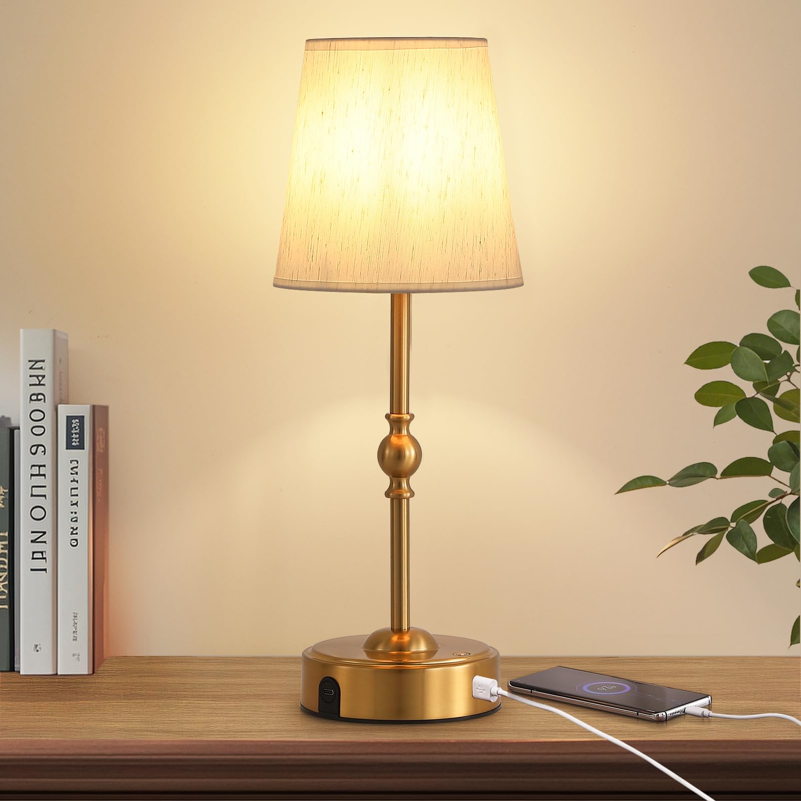 Meixisue Cordless Rechargeable Led Table Lamp,Nightstand Lamp,Antique Brass Portables Outdoor Desk Lamp,With10000Mah Battery Dimmer,For Bedroom Bedside Balcony Camping Bar Rv Home Decor