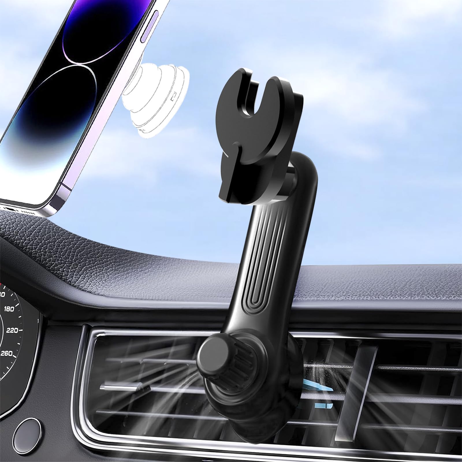 Jctriway Car Phone Holder For Socket Mount, Air Vent Car Phone Holder For Pop Grip [Never Blocking] Ac Vent Clip Phone Mount 360° Adjustable Works With Popsocket Car Mount For Iphone Samsung All Smartphones