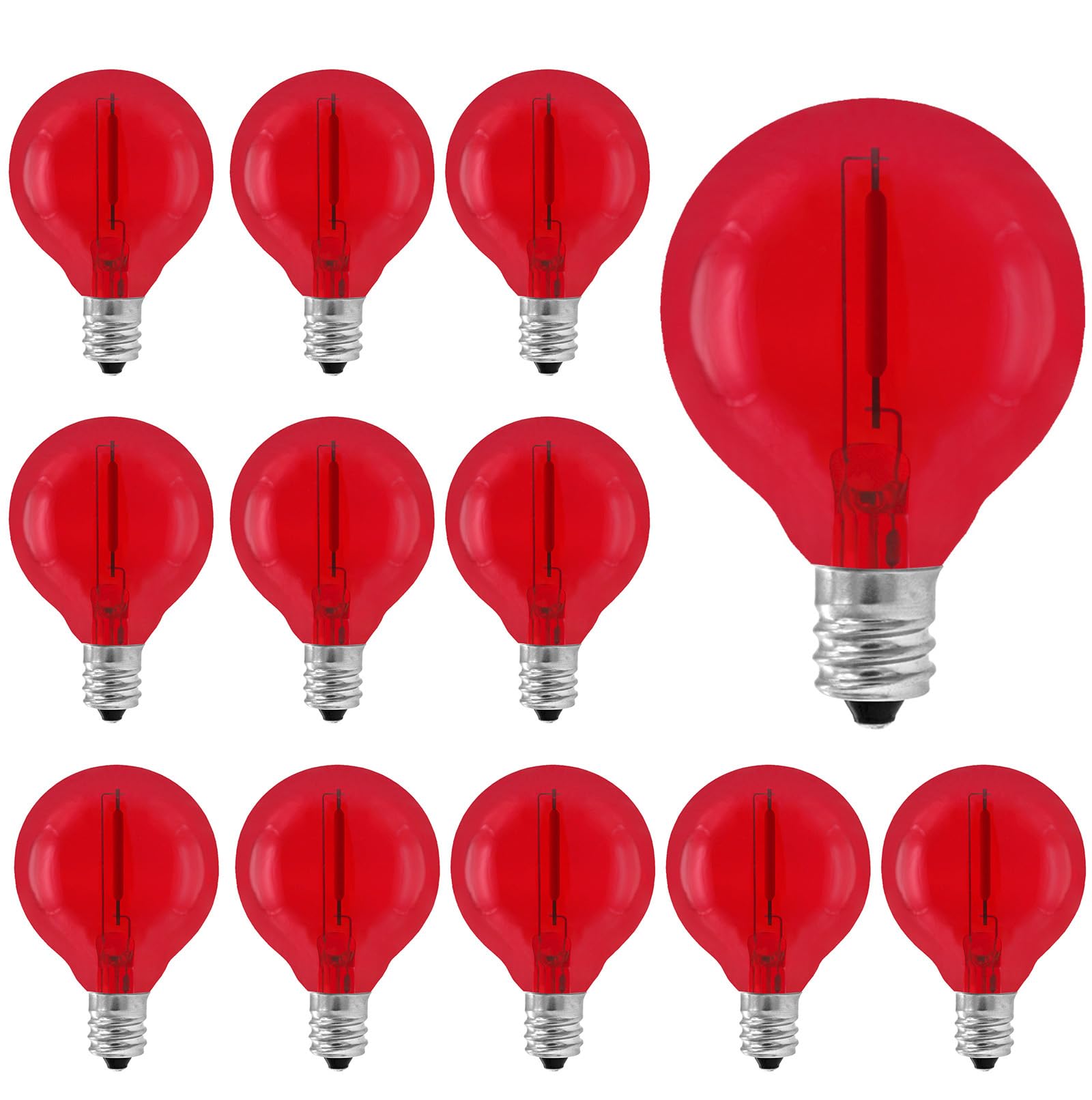 Minsily Sxminer 15 Pack G40 Light Bulbs Led Replacement Bulbs 1W Led Filament Bulbs Shatterproof Plastic Led Outdoor String Lights E12/C7 Globe Edison Bulb Decorative Bulbs For Patio Christmas Home Decor(Red)