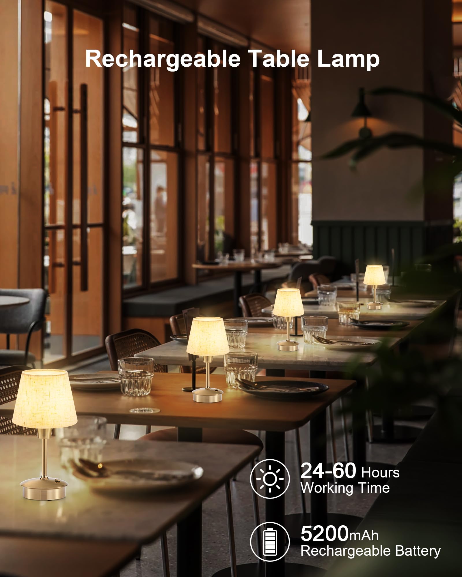 Depecal Rechargeable Cordless Table Lamp For Restaurant Dinner Table, 5200Mah Battery Operated Lamps, Small Touch Dimmable Ambient Lighting For Bedroom Living Room Kitchen Dining Room Entryway Outdoor Patio