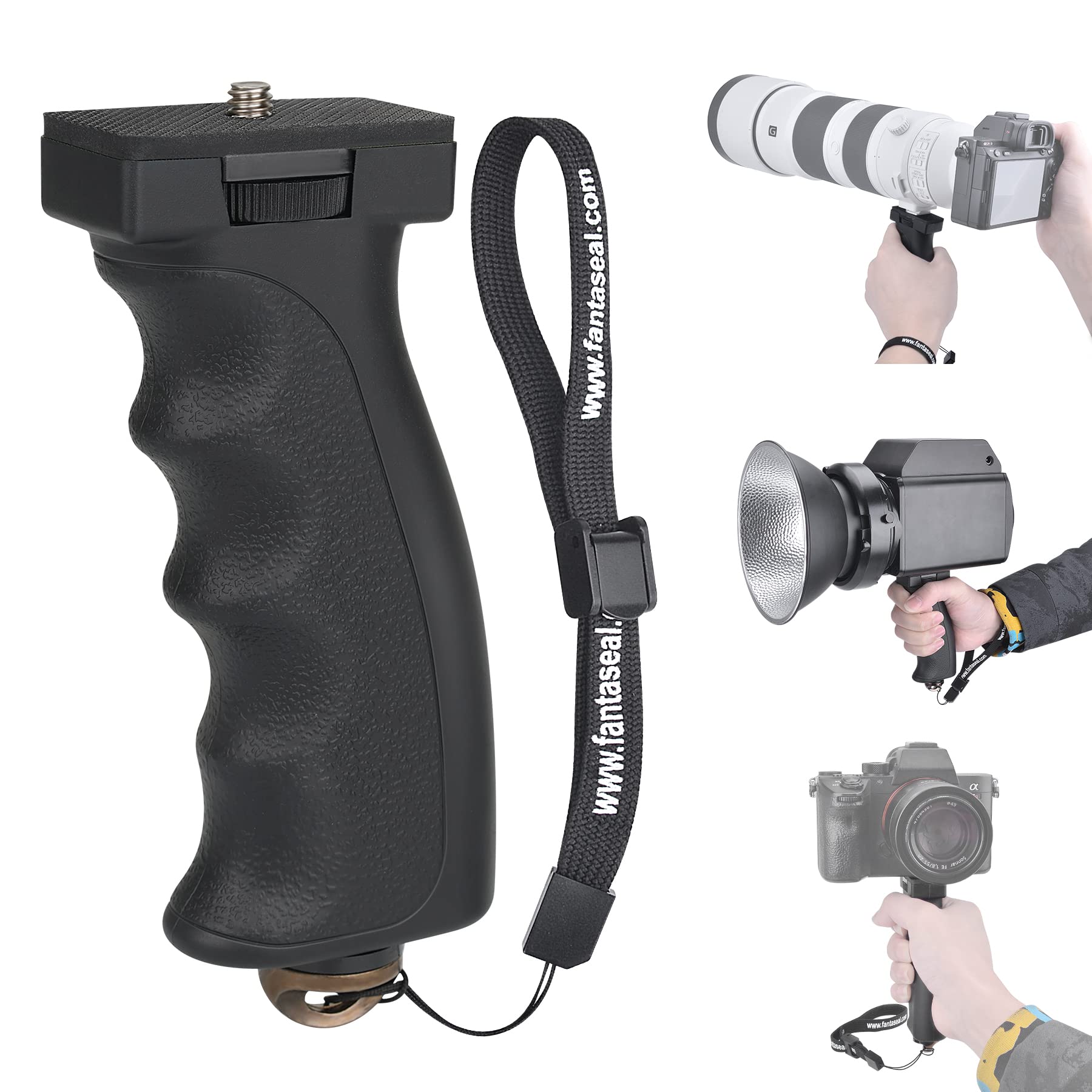 Fantaseal Universal Ergonomic Dslr Mirrorless Camera Camcorder Monocular Hand Grip Stabilizer, Portable Handheld Selfie Stick, Long Focus Lens Video Light Holder Mount For Youtube Tiktok Vlogging Starter Kit
