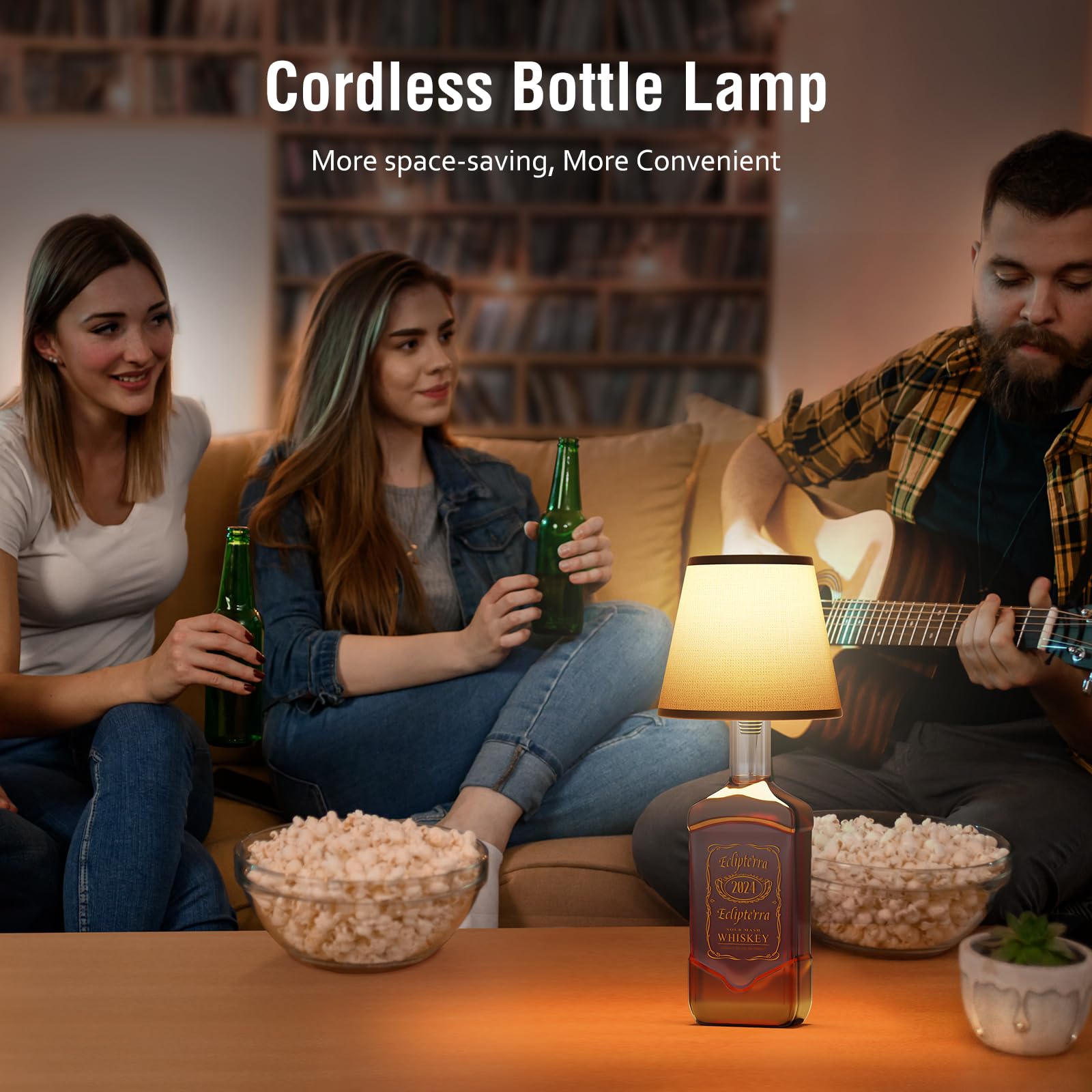 Eclipterra Cordless Led Bottle Lamp 5000Mah Battery Portable Wireless Table Lamp Wine Bottle Lamp For Indoor Outdoor Dining Bedroom With Remote (Black, 1 Pack)