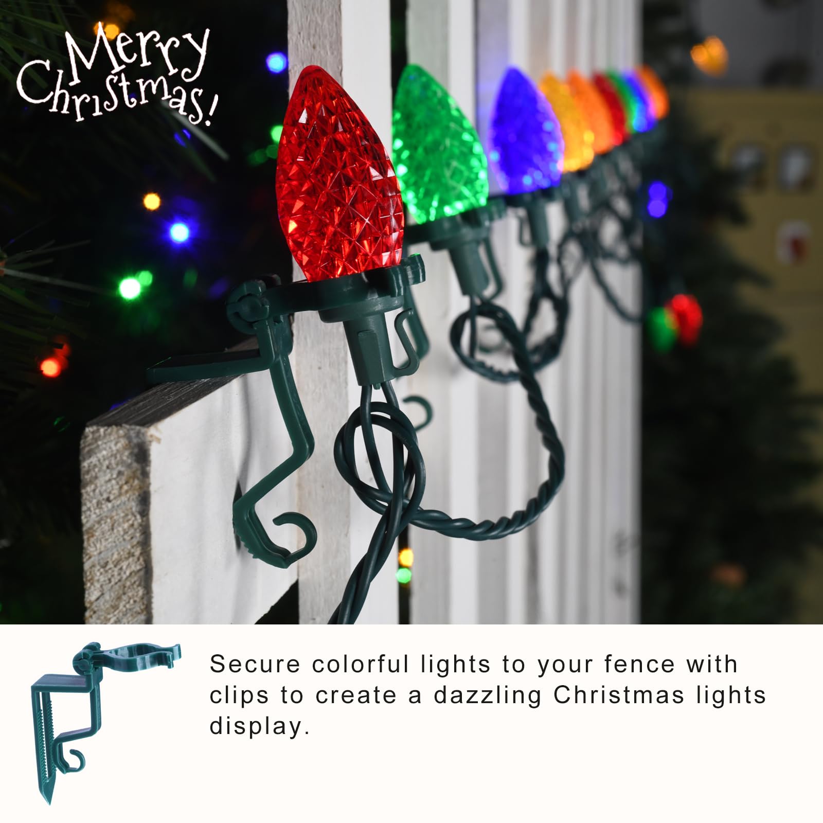 Niosta C9 Outdoor Christmas Lights,132Ft 200 Lights,C9 String Lights With Quick Clips,For Xmas House Roof Gutter,Plug In & Connectable, Multicolor